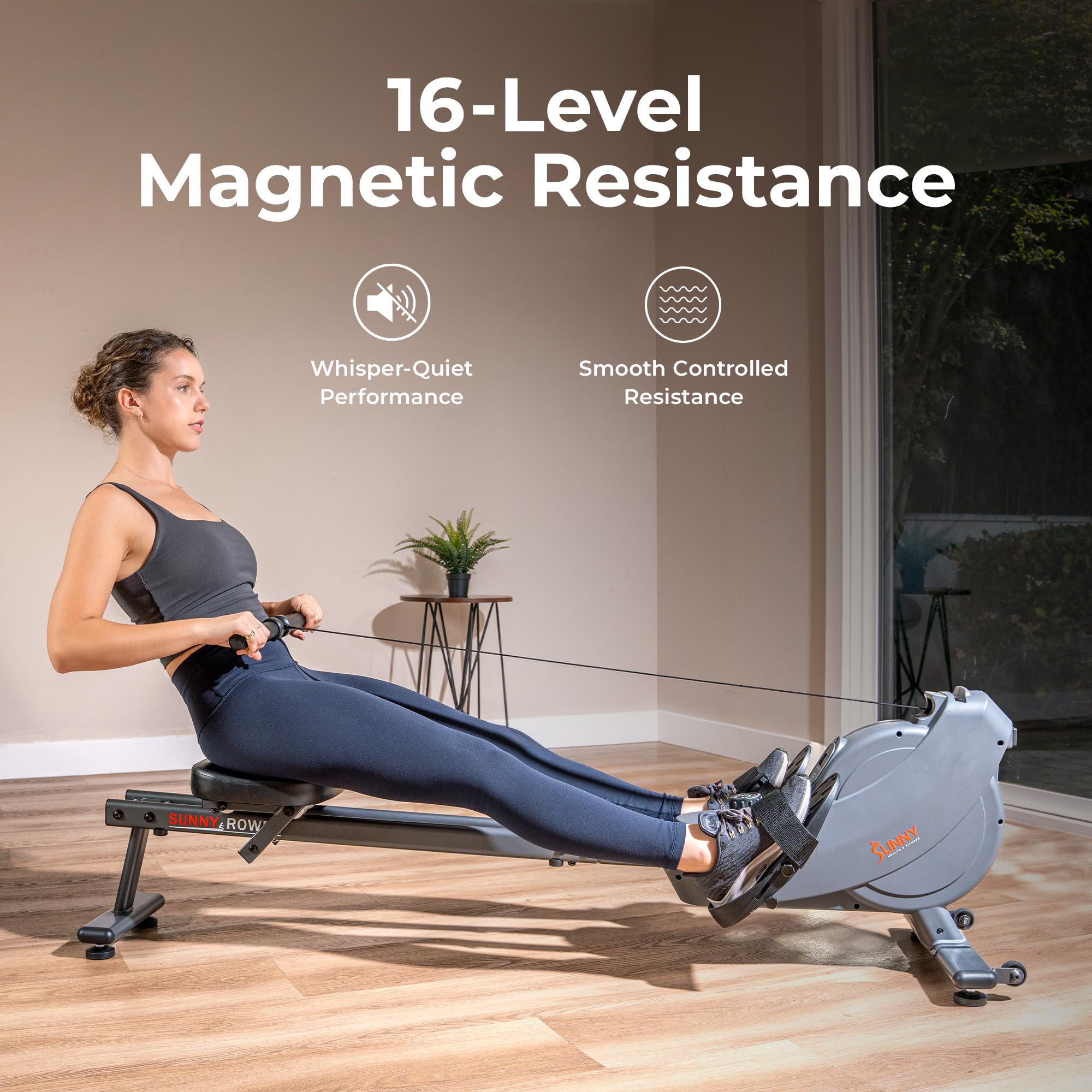 Sunny Health & Fitness Smart Magnetic Rower, Compact Quiet & Smooth Rowing Machine for Full-Body Cardio Exercise, Free SunnyFit Training App Connection