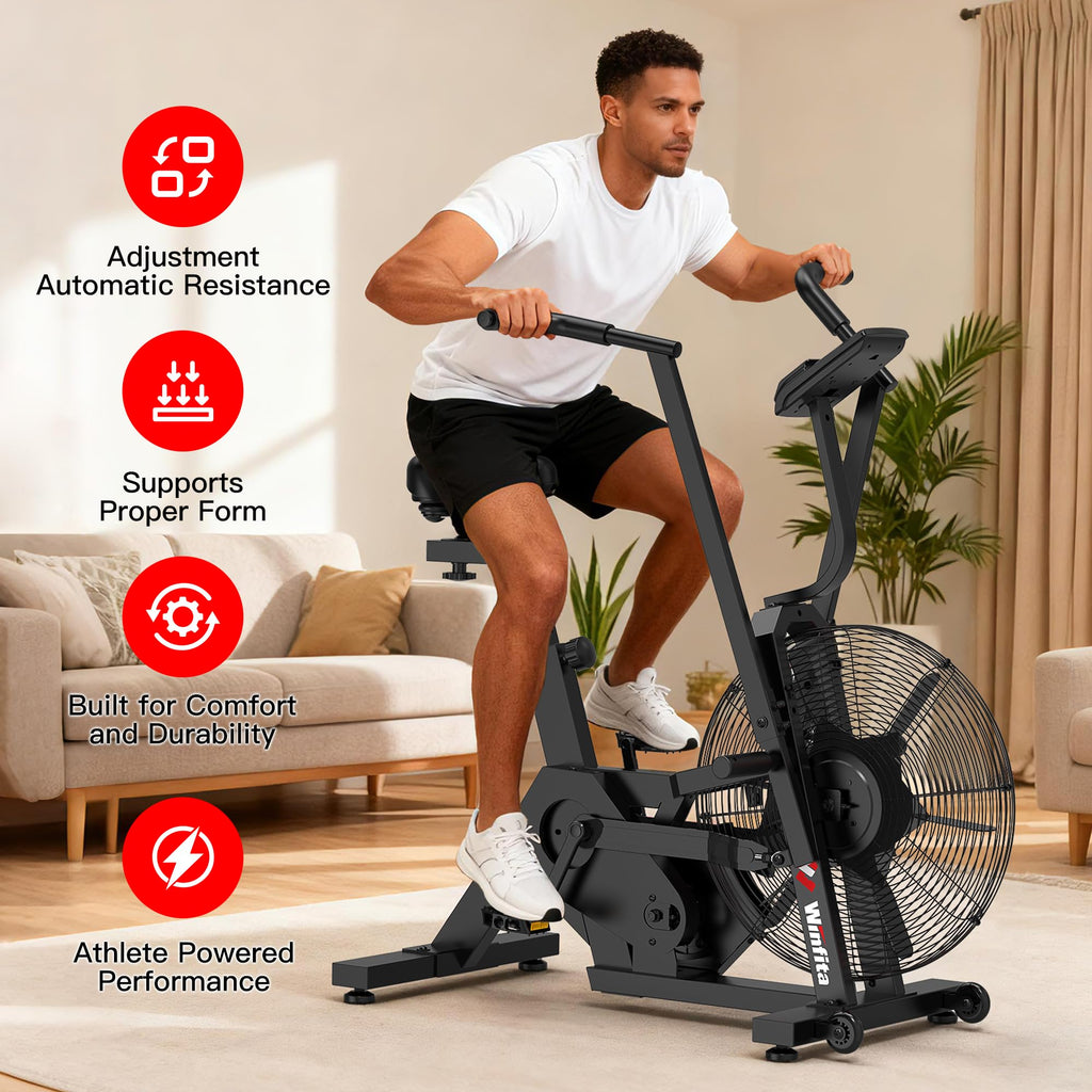 Air Bike,Air-Resistance Exercise Fan Bike With Dual Acction Handlebars for Home Cardio Workout,Adjustable Indoor Cycling Bike,330lb Weight Capacity APP Connection Customizable Monitor