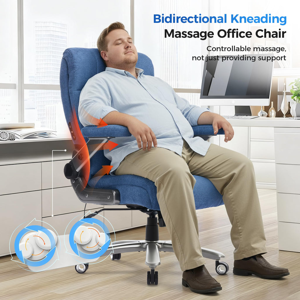500lbs 3D Kneading Massage Office Chair with FootRest, Big and Tall Ergonomic Reclining Computer Gaming Chair, Padded Linkage Armrests, Heavy Duty Metal Base Executive Office Chair