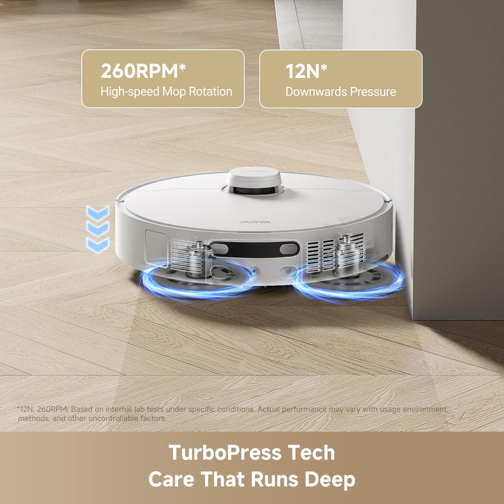 Mova P10 Pro Ultra Robot Vacuum and Mop 13,000Pa Suction, 140°F Hot Water Auto Mop Washing & Drying, Dual Spinning Extenable Mop,10.5mm Lifting for Carpet, 360°Obstacle Avoidance, App Control
