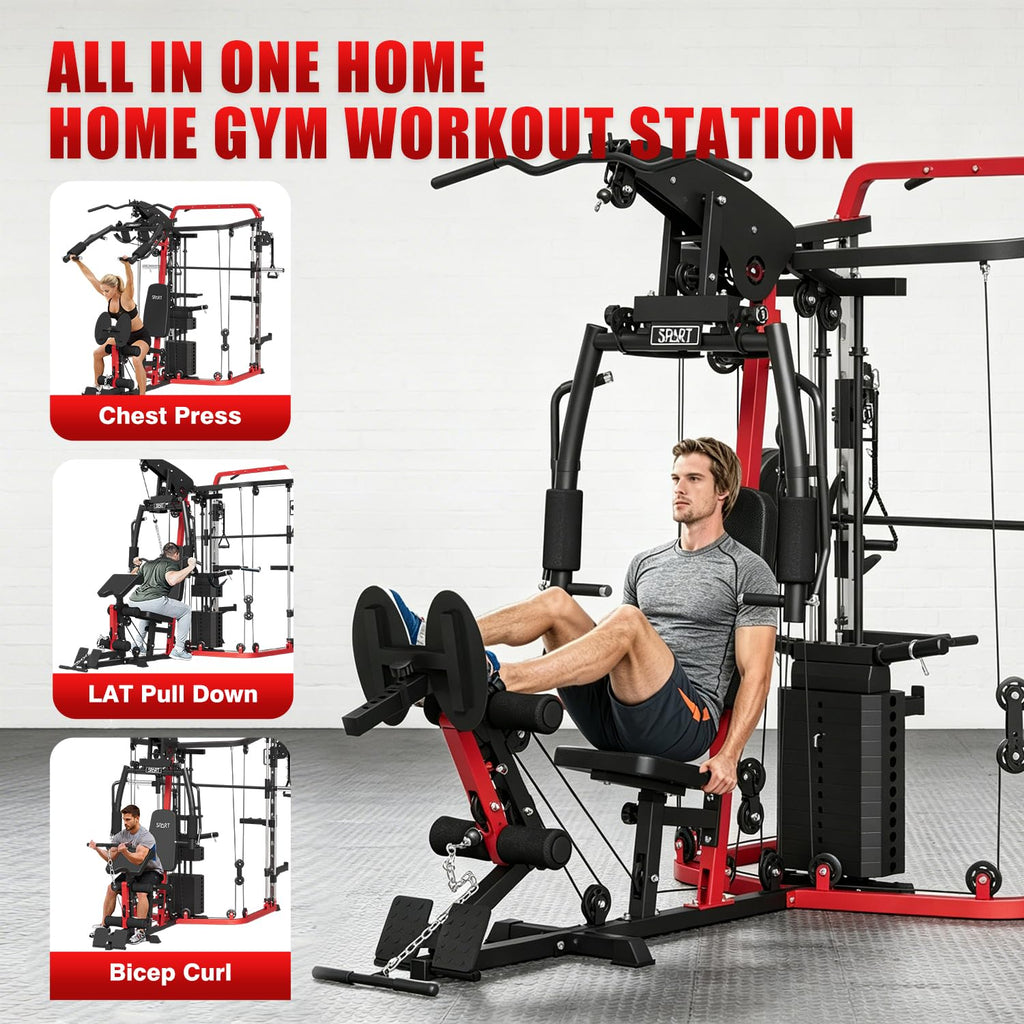 SPART All-in-One Home Gym Workout Station,Smithe Machine Home Gym Power Cage,Professional Functional Trainer for Couples & Family Strength Training,Leg Press, LAT Station for Full Body Training