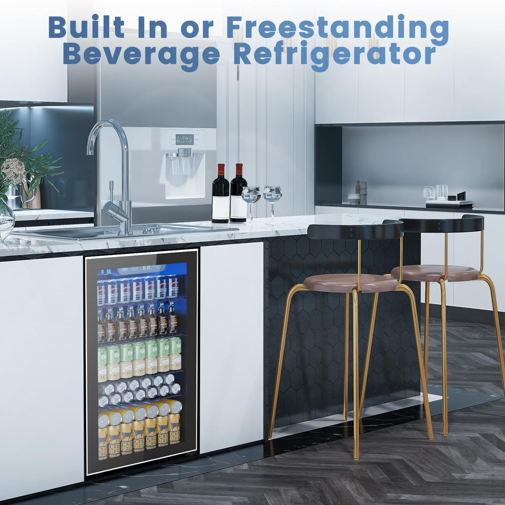 Electactic 50 Cans Beverage Refrigerator Cooler, 1.3 Cu.ft Mini Fridge Countertop Drink Cooler with Glass Door for Beer, Soda,Wine, Adjustable Digital Temperature Control for Home Dorm Bar, Black