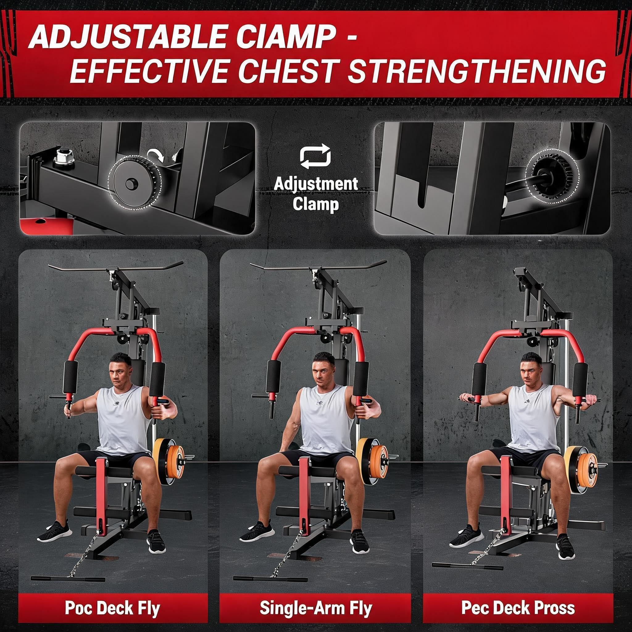 5-in-1 Multifunctional Home Gym Equipment, Full Body Training Machine with LAT Pulldown, Chest Press, Leg Extension, Seated Row,300LB Weight Capacity, Fits 1&2 Inch Weight Plates (Not Included)