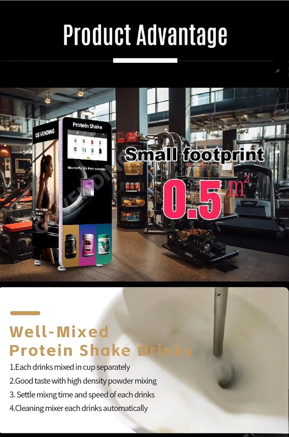 Professional Protein Shake Vending Machine, 6 Flavor Options, Freshly Made Protein Vending Machine with Mixer, Supports Multiple Payment, Smart Touchscreen & Remote Monitoring for Gyms