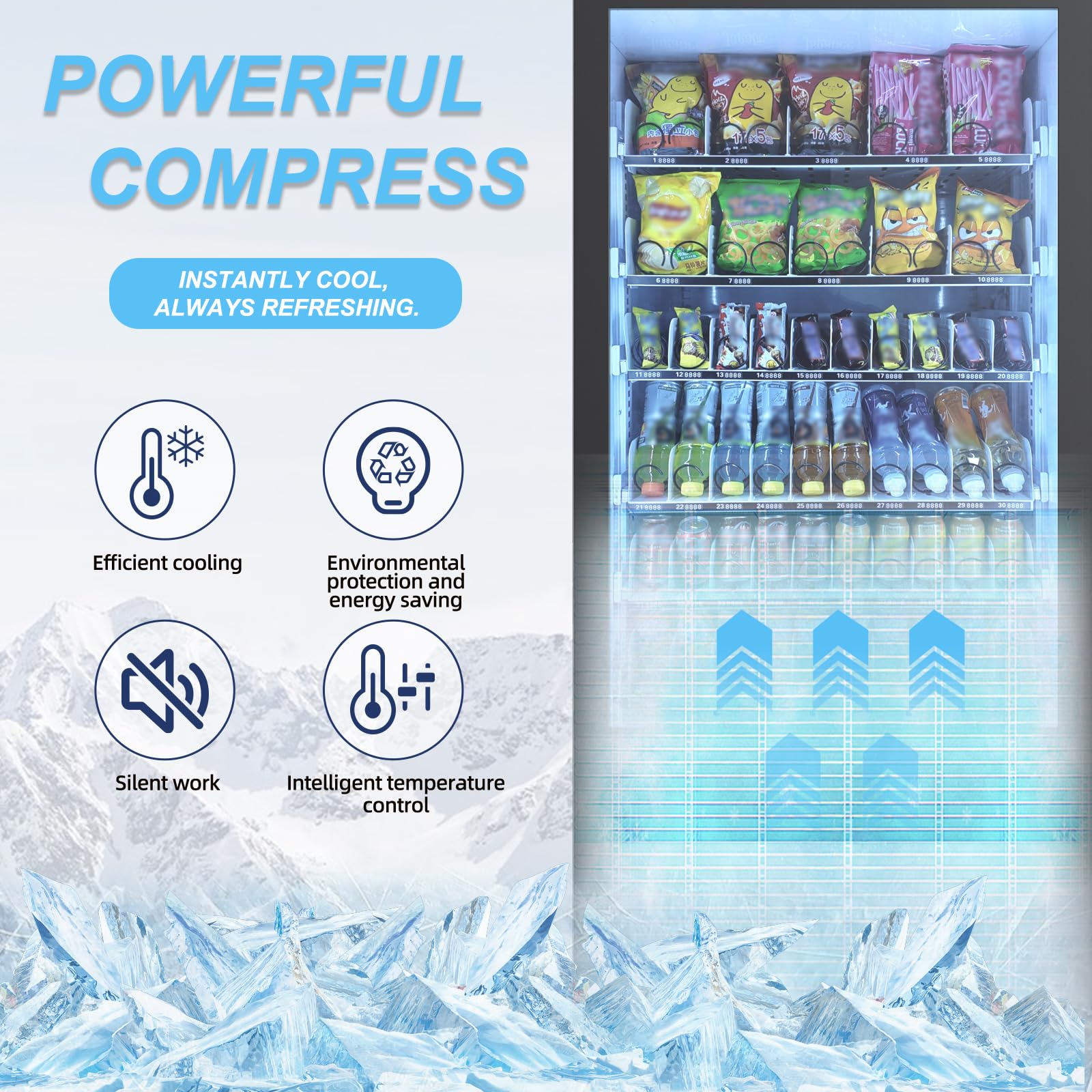 Refrigerated Beverage Vending Machine for Business, Large 60 Slots Snack Drink Combo Commercial Vending Machine Durable Cashless Vending Machine with Card Reader and Bill Coin Acceptor