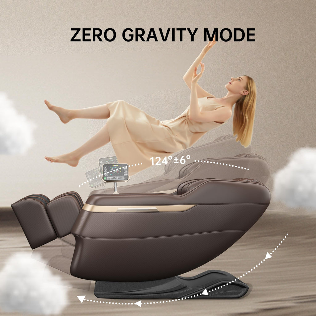 Real Relax 2025 Full Body Massage Chair, Zero Gravity Shiatsu Massage Chair Recliner, Foot Massage, Bluetooth, Large Control Screen (Brown and Gold)