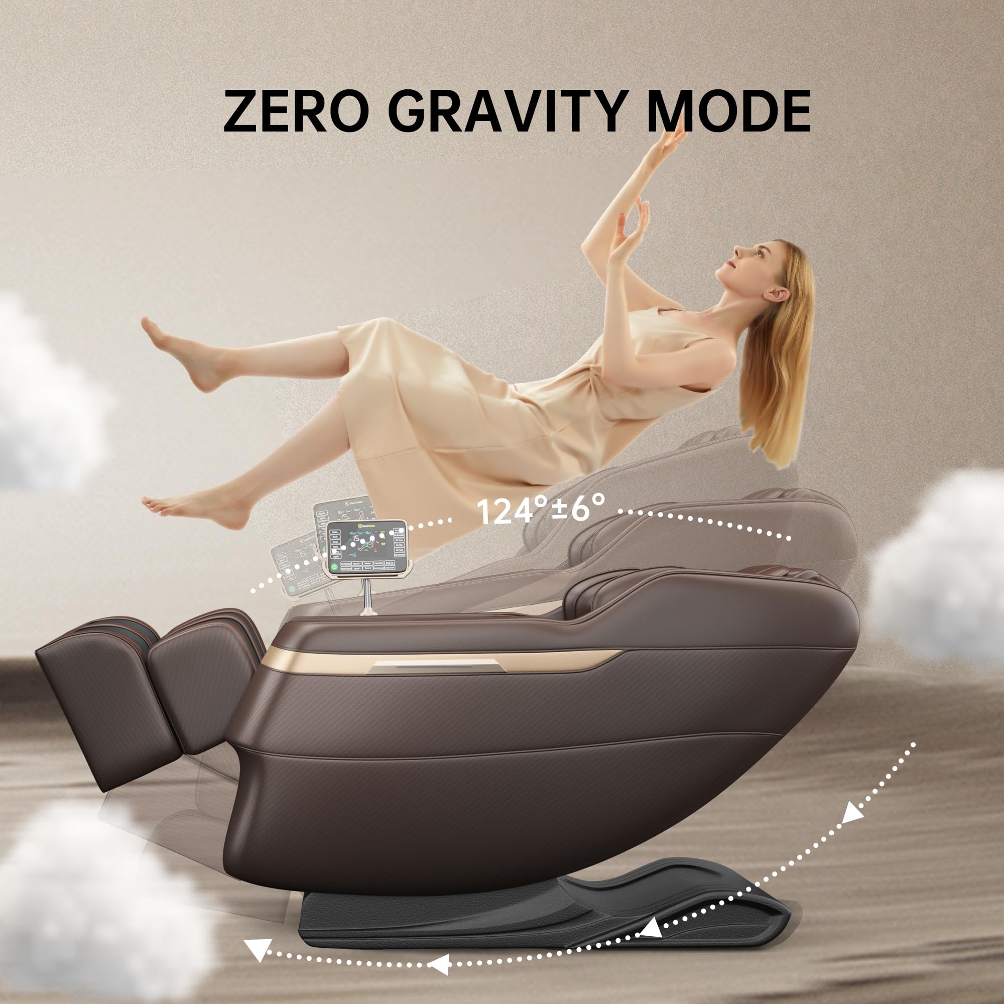 Real Relax 2025 Full Body Massage Chair, Zero Gravity Shiatsu Massage Chair Recliner, Foot Massage, Bluetooth, Large Control Screen (Brown and Gold)