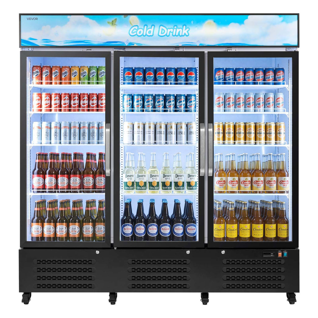 VEVOR Commercial Merchandiser Refrigerator, 6.9 Cu.Ft / 195L Glass Door Display Refrigerator, Upright Beverage Cooler Fridge with 4 Adjustable Shelves, Soft LED Light & Casters for Homes Shops Bars