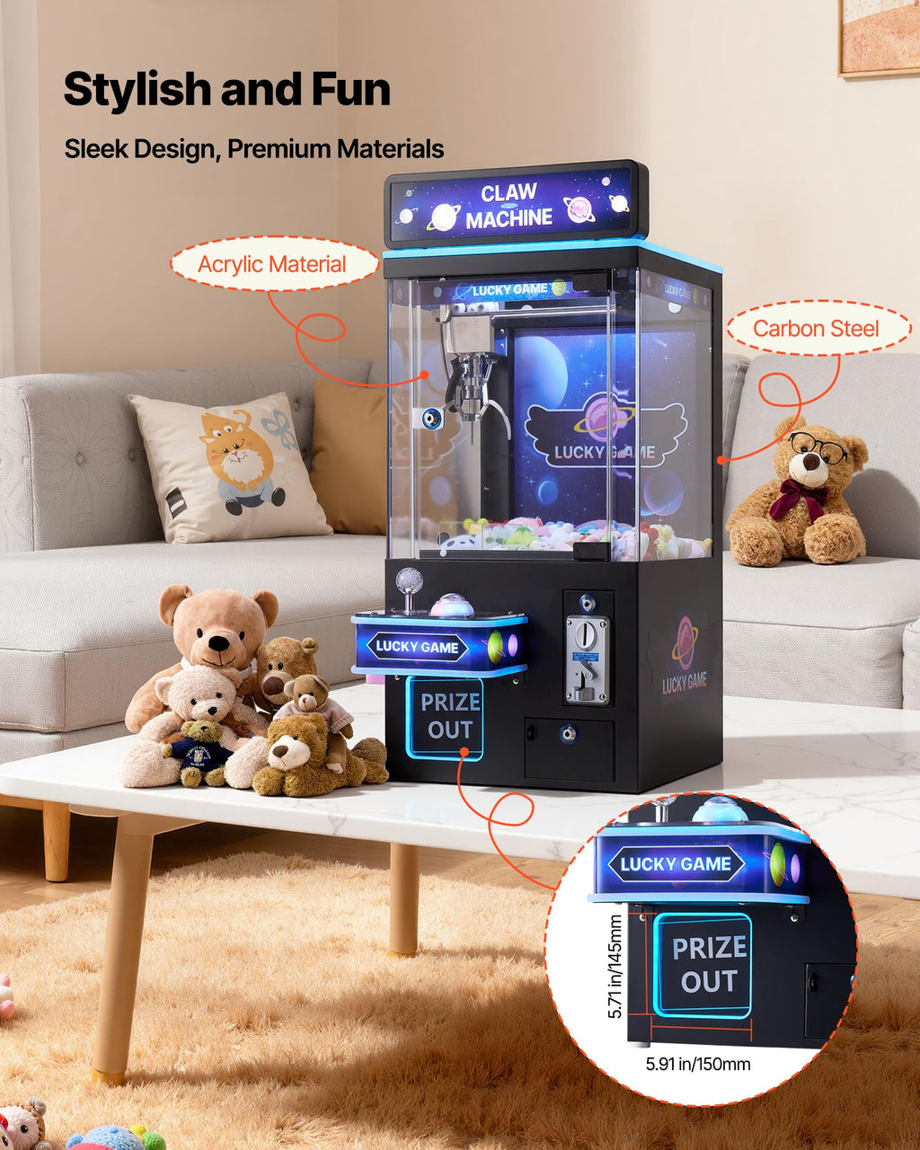 VEVOR Claw Crane Machine, Medium-Sized Arcade Game Machine with Claw + Grabber Double-Layer, Light & Sound, Toy Candy Grabber Prize Dispenser Vending Toy, for Commercial Home Cinema, Black Purple