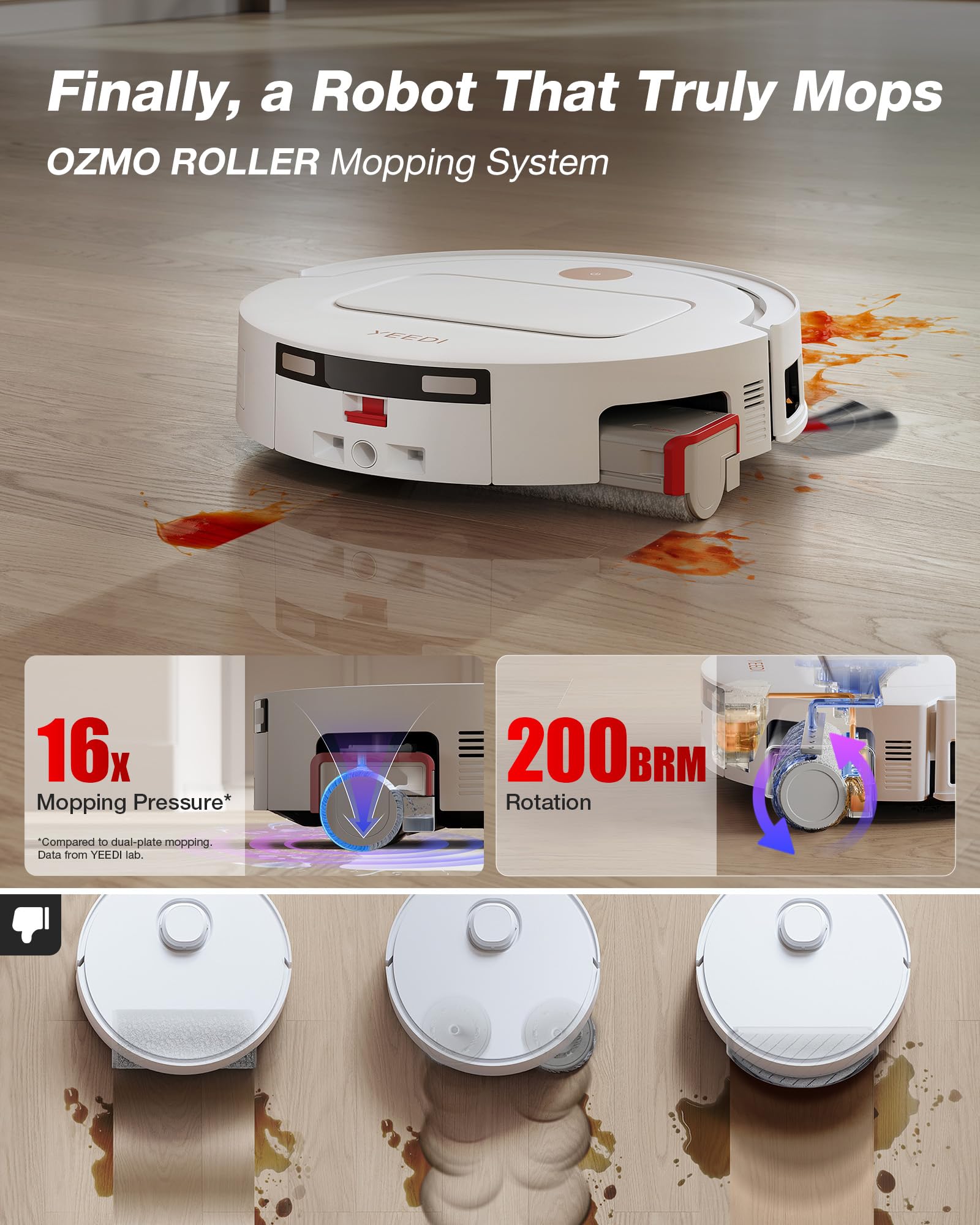 Yeedi M14 Plus Robot Vacuum and Mop, 18,000Pa Suction, OZMO Roller Instant Self-Washing Mopping, 167℉ Smart Dynamic Hot Wash & Auto-Dry, ZeroTangle 3.0 Anti-Hair Brush, All-in-One Omni Station, Black