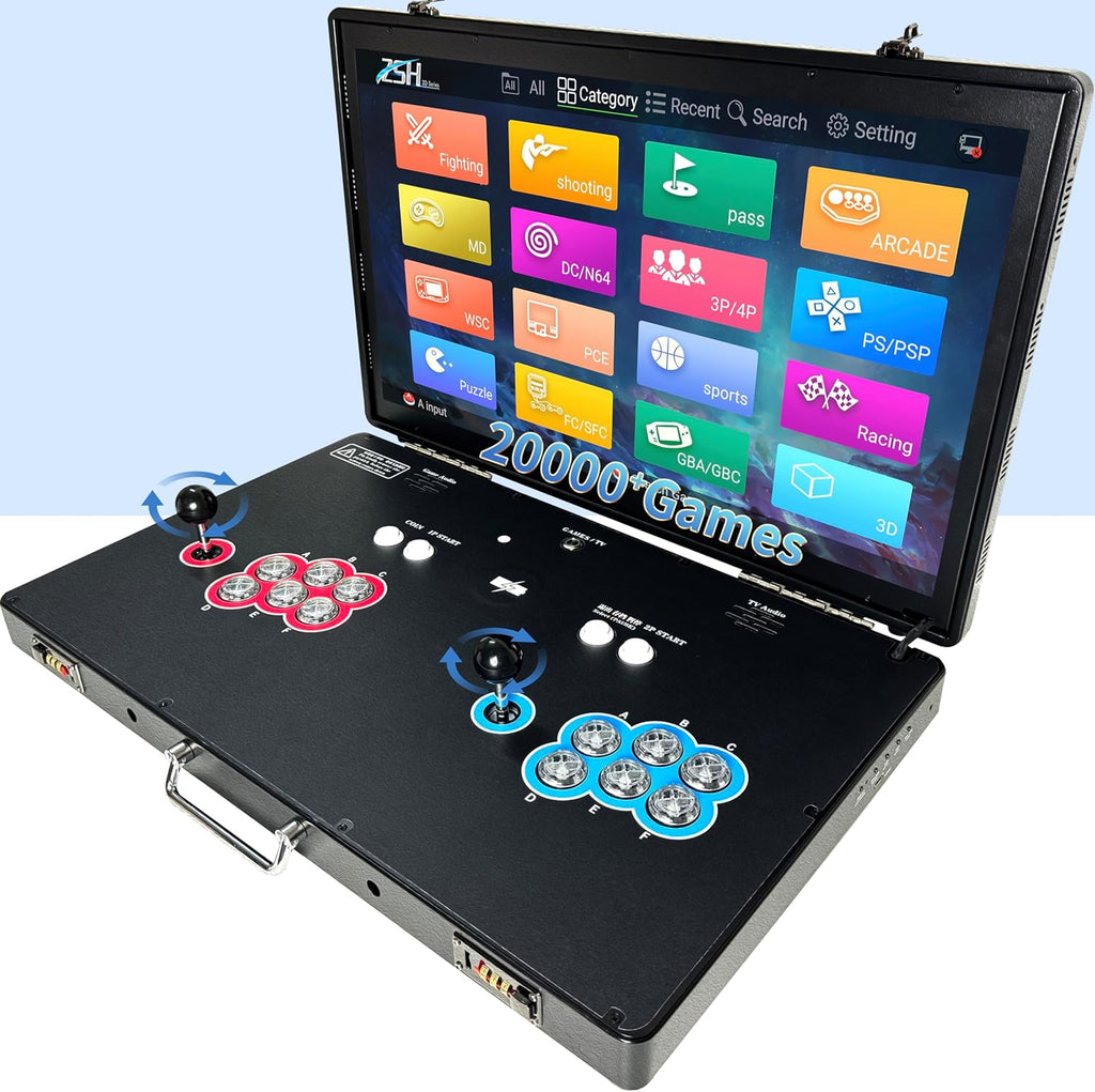 23000 in 1 Portable 3D Arcade Game Console 27-inch HD Screen Dual Players Pandoras Box RK3288 Retro Video Game Machine Metal Box Search/Hide/Save/Load/Pause Games