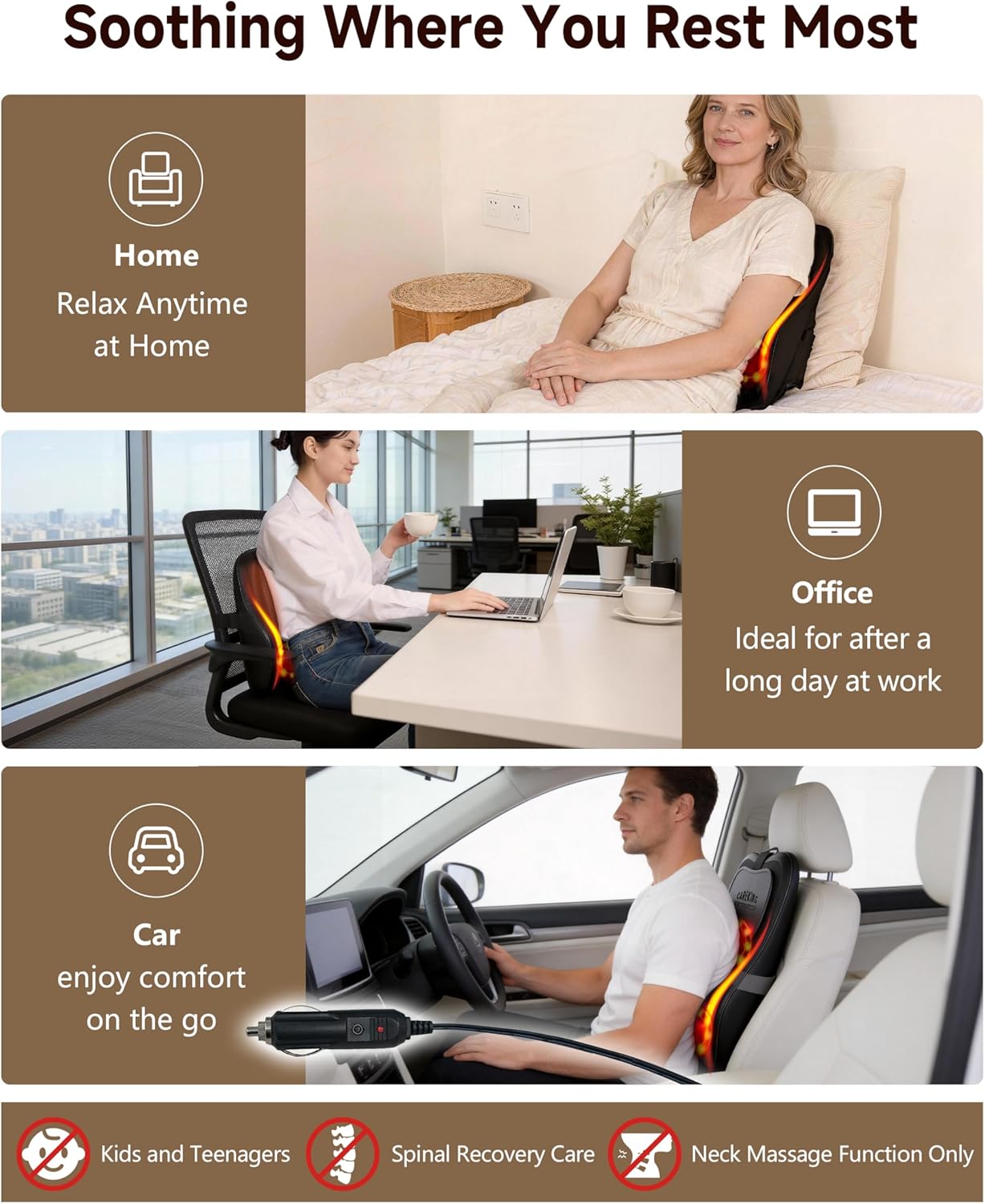 Back Massager with Heat, 3D Massage Pillow for Back, Neck, Shoulder,Leg, Shiatsu Back Massager for Pain Relief, Up&Down Lower Back Massage, Gifts for Women Men Dad Mom At Home Office Car (Black)