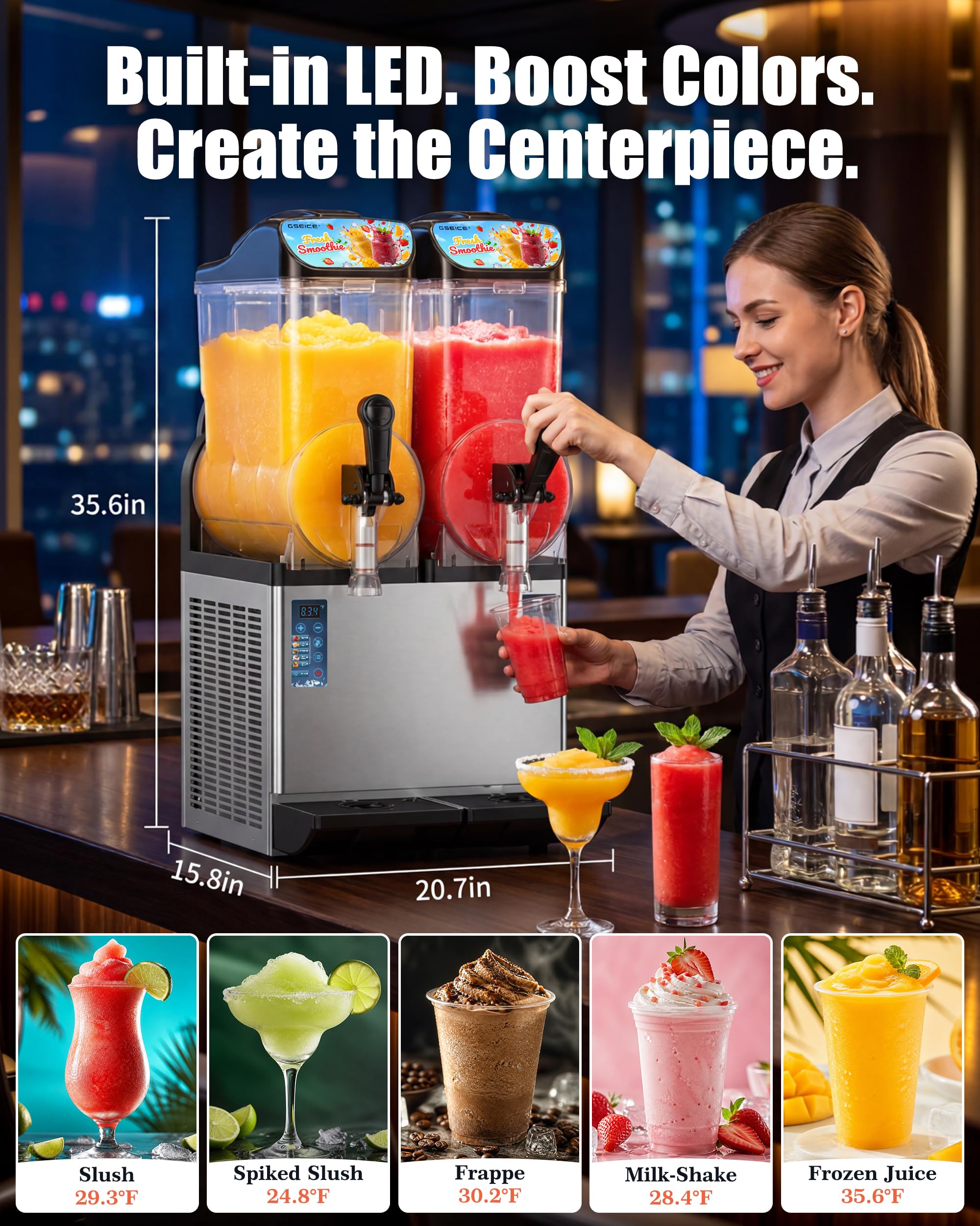 Commercial Slushy Machine 8Gal/30L, Margarita Slushie Smoothie Frozen Drink Maker,5-in-1,Wine Daiquiri Frapper Dispenser for Restaurants, Bars,Cafe and Home Party