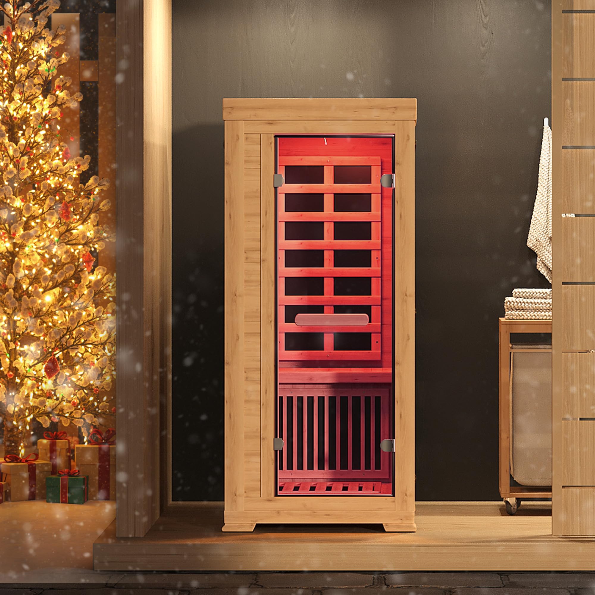 1 Person 5.2Ft Mini Infrared Sauna, 7 Color Full Spectrum Wood Dry Sauna. Canadian Hemlock Indoor Saunas with 1240W 20Min Fast Heating & Music Speakers for Home & Gym (28 Lx35 Wx63 H)