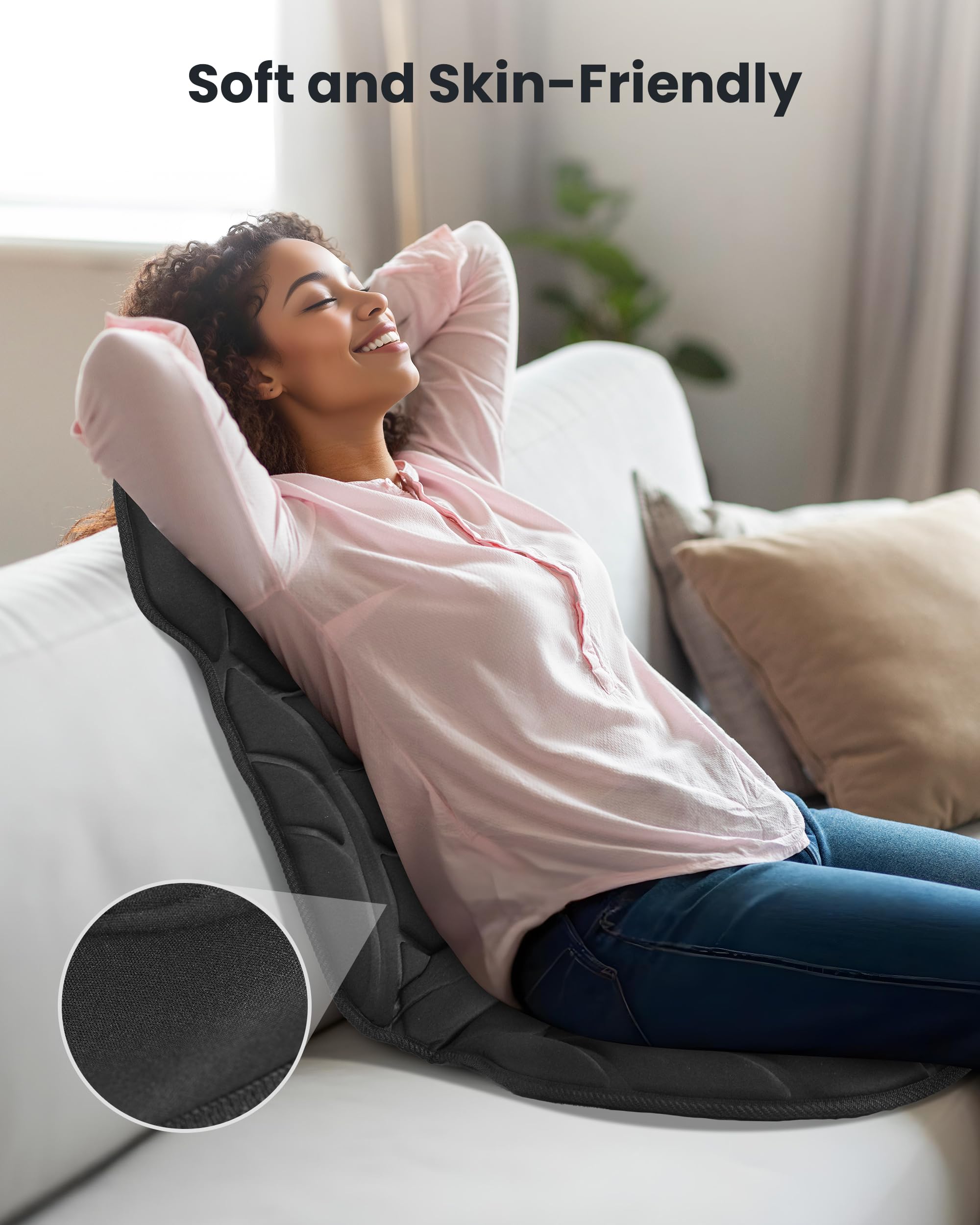 COMFIER Massage Seat Cushion, Back Massager with 8 Vibration Nodes & 5 Modes, Adjustable Chair Massage Pad with Heat for Home Office, Heated Chair Pad,Gifts for Men,Women