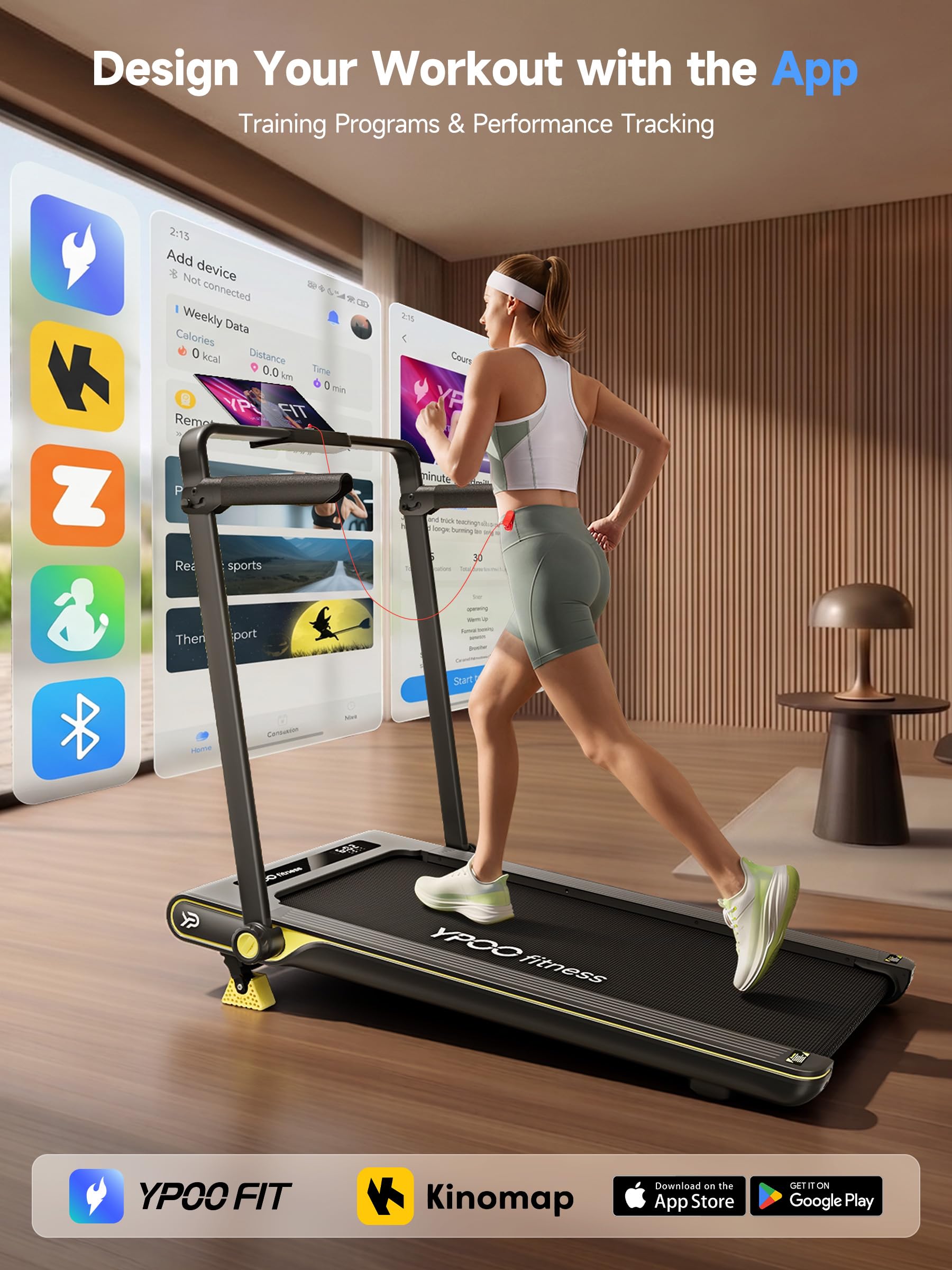 YPOO Walking Pad Treadmill with Incline, 2-in-1 Under Desk Walking Pad with Foldable Handlebar, 0.5-6.2 MPH Portable Treadmill for Home Office, 2.5 HP Quiet Brushless, App & Remote