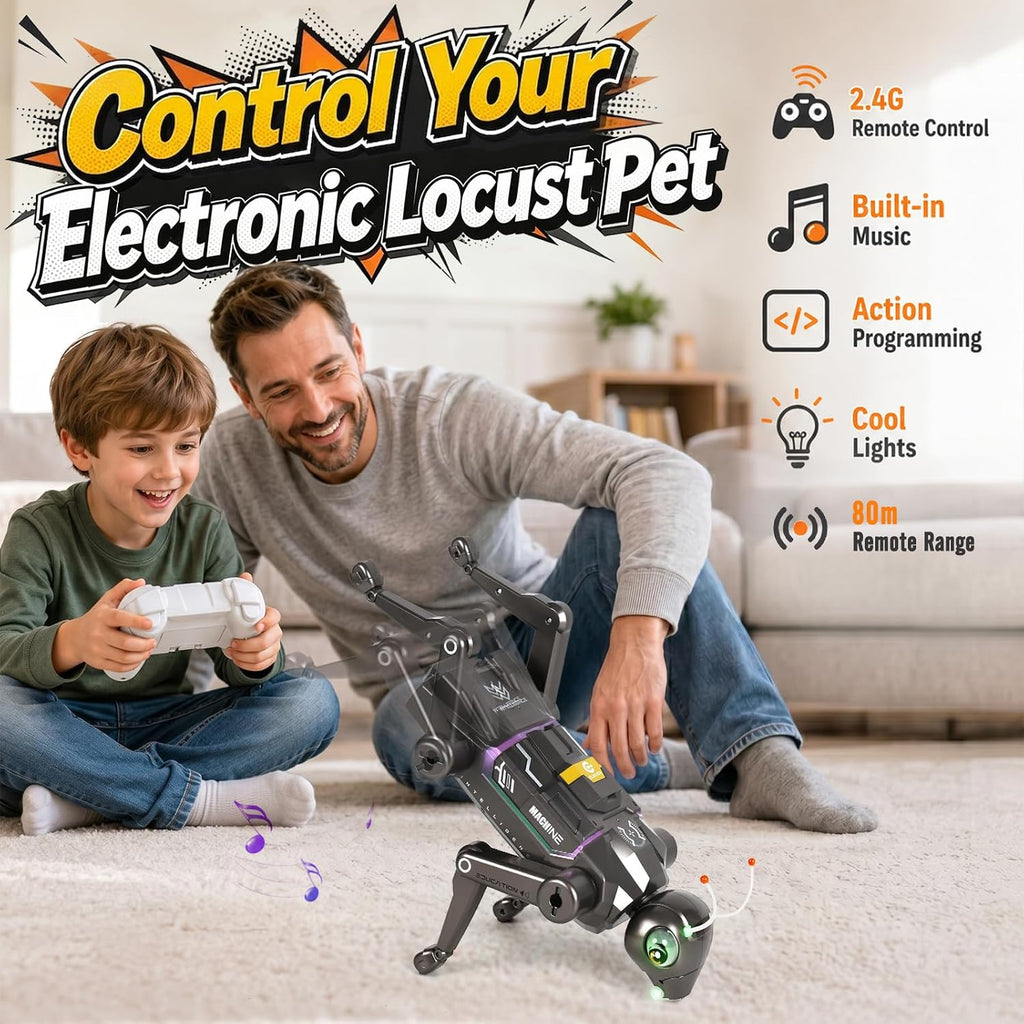 YESHIN RC Robot Locusts Pet, AI Robot Dog for Kids with Green-Glowing Eyes, Programmable Robot Dog with 22 Functions: Dancing, Kung Fu, Gift Idea