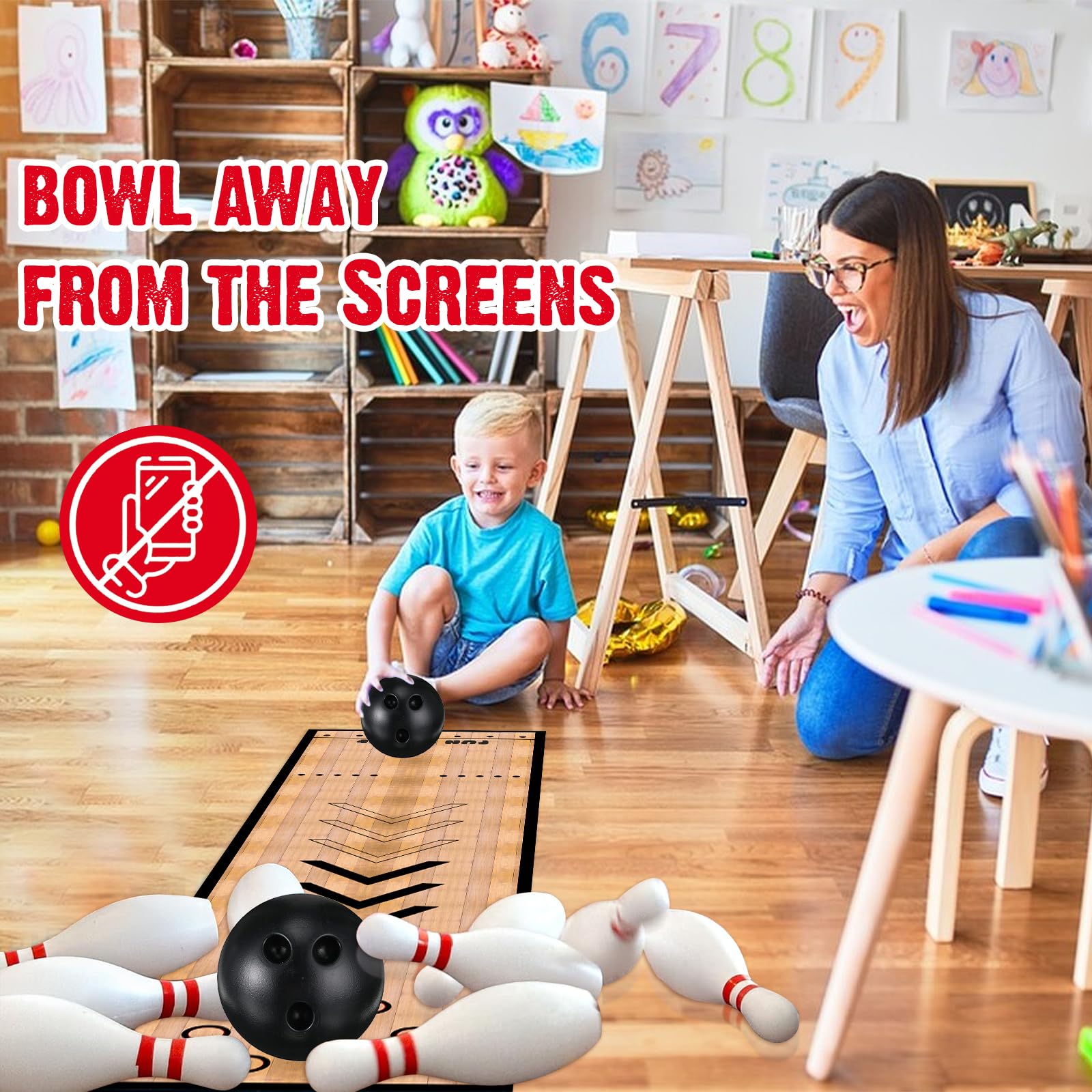 Mini Bowling Set Indoor Outdoor Indoor Bowling Set with Guide Arrow Mat Gold and Silver Medal Backpack Dispensing Suitable for Family Friends Family Party Entertainment