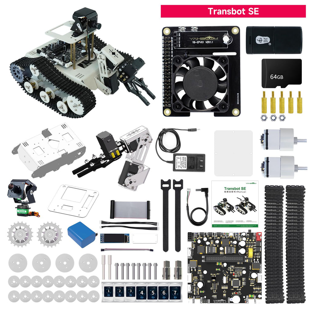 Yahboom DIY Programmable Project ROS Starter Tank Chassis Robot with AI Camera for Jetson Nano B01 Recognition Tracking OpenCV MediaPipe (Transbot-SE Without Nano)