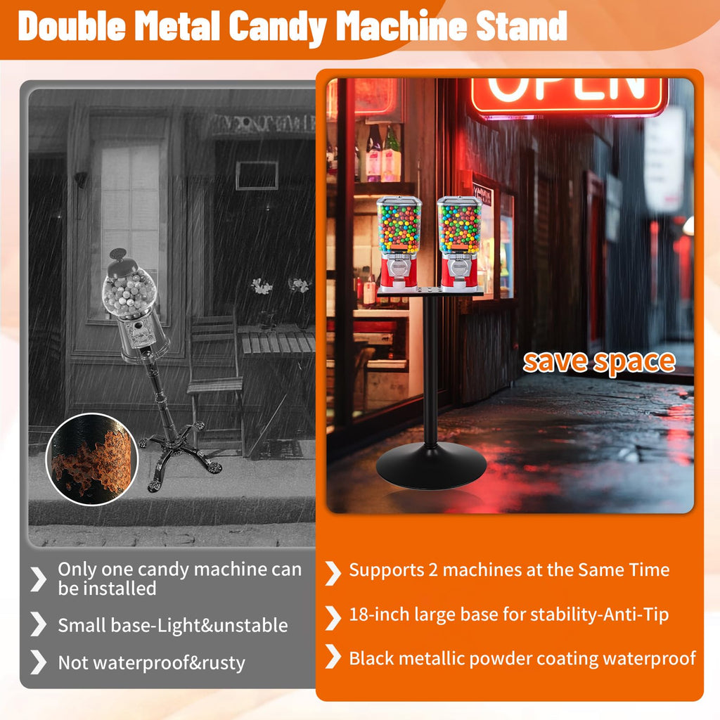 Maxdot Double Metal Stand for Gumball Machine Candy Popcorn Vending Specially Made for 2 Small Candy Machines Cast Iron 28” Tall with 18” Round Base Replacement Part, Black Only The Stand