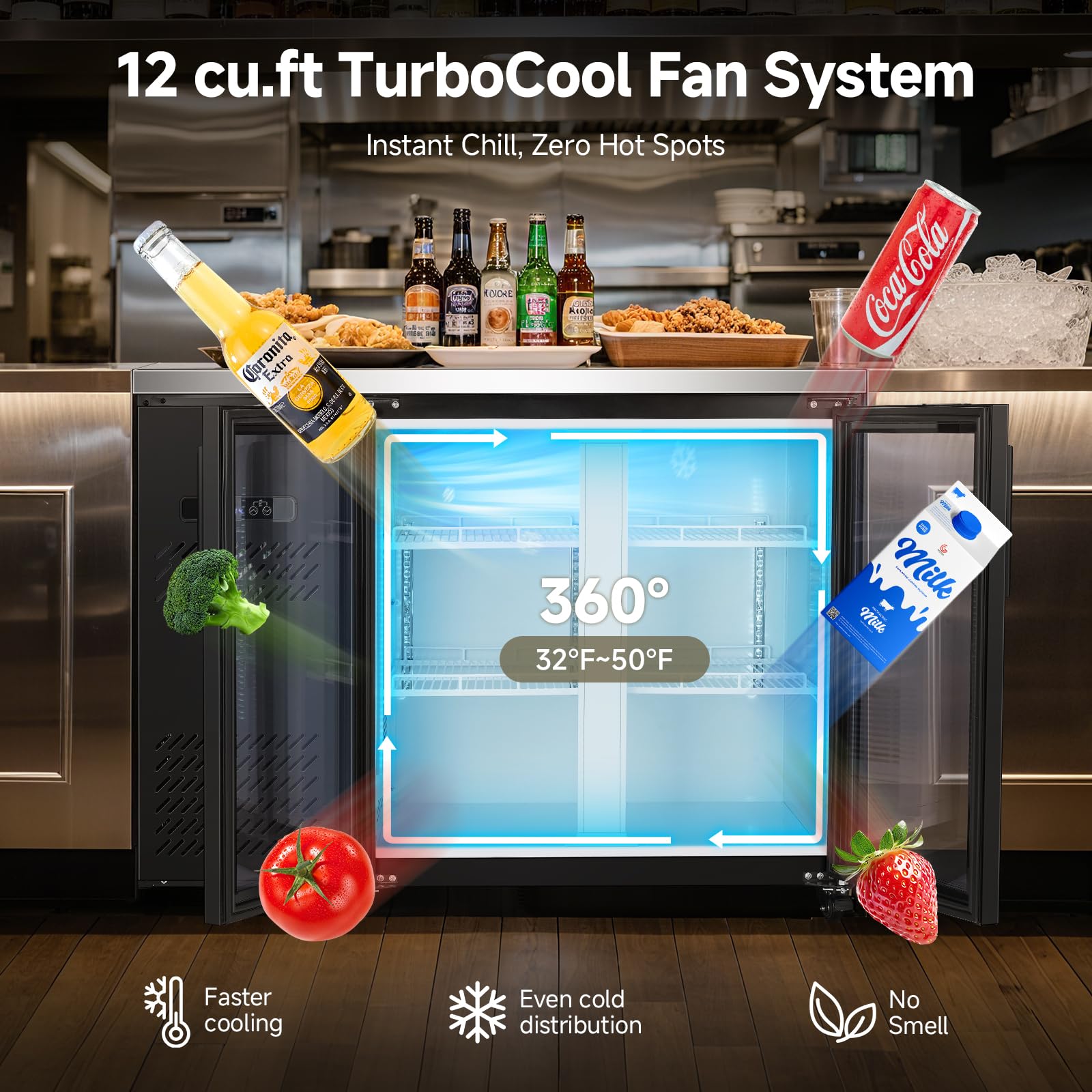 BODEGACOOLER Commercial Beverage Refrigerator with Glass Door,12.5 Cu.Ft Display Merchandiser Drink Refrigerator,Upright Commercial Bar Fridge,Display Drink Cooler,Soft LED Light,Romovable Shelves