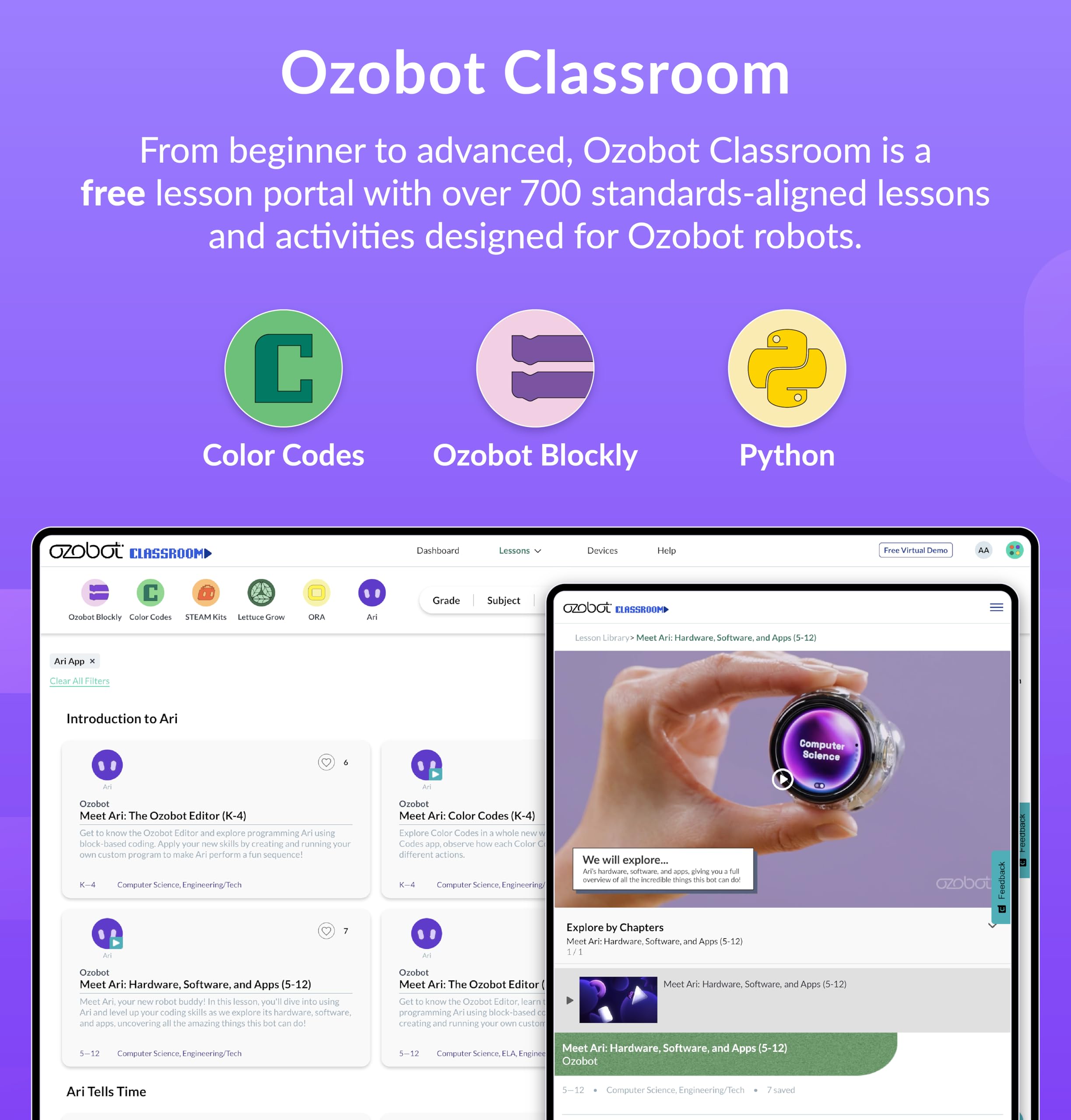 Ozobot Ari Entry Kit | Interactive Learning Robot with Touch Screen, ToF Sensor, Accelerometer, Gyroscope, and AI Integration | Hands-On STEM Education for Classrooms and Homeschool