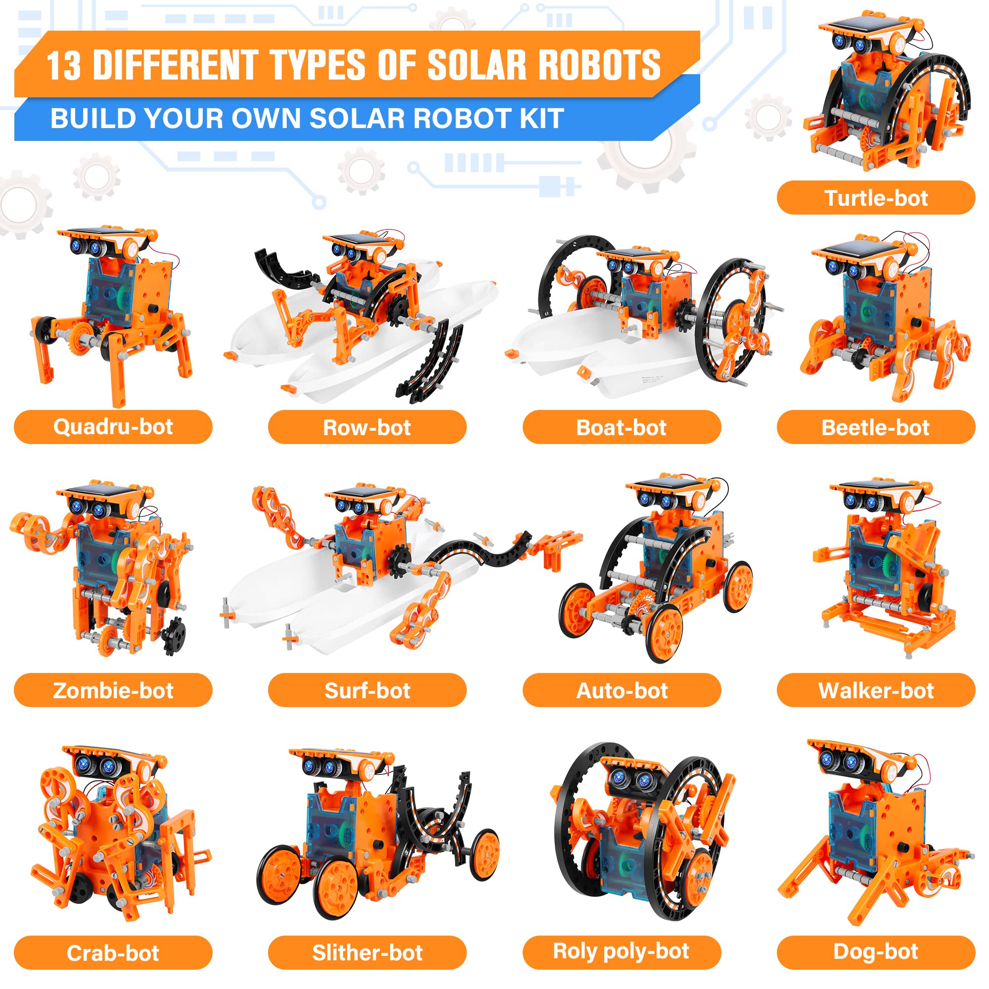 Bottleboom STEM 13-in-1 Education Solar Power Robots Toys for Boys Age 8-12, Educational Toy Science Kits for Kids Experiment Robotics Set Birthday Gifts for 8 9 10 11 12 Years Old