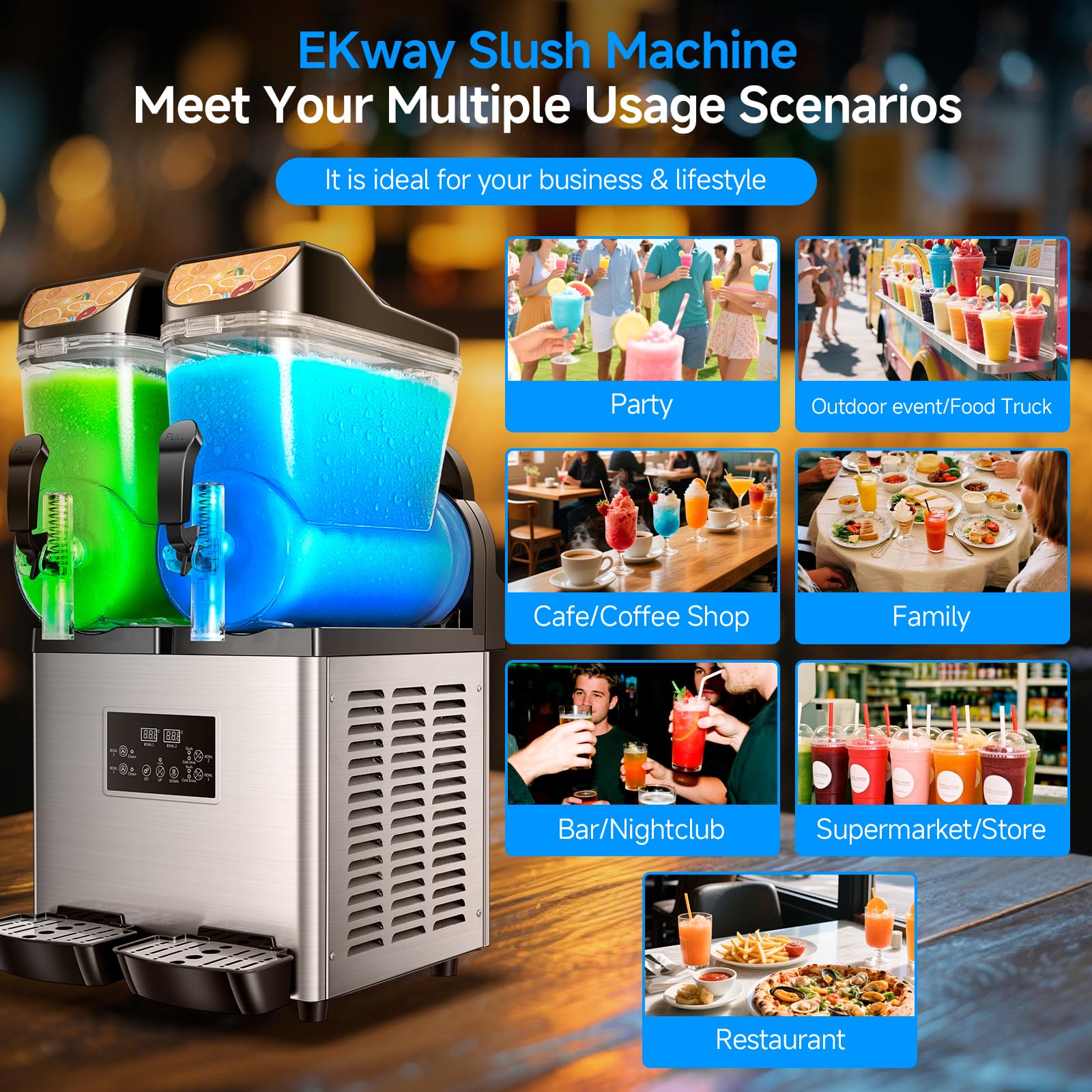 Slushy Machine,15L x2 Double Tanks Comercial Margarita &Slushie Machine,120+ Cups 1000W 110V Electric Large Daiquiri Machine with Self-cleaning Mode,for Home Party Restaurants Cafe Bars