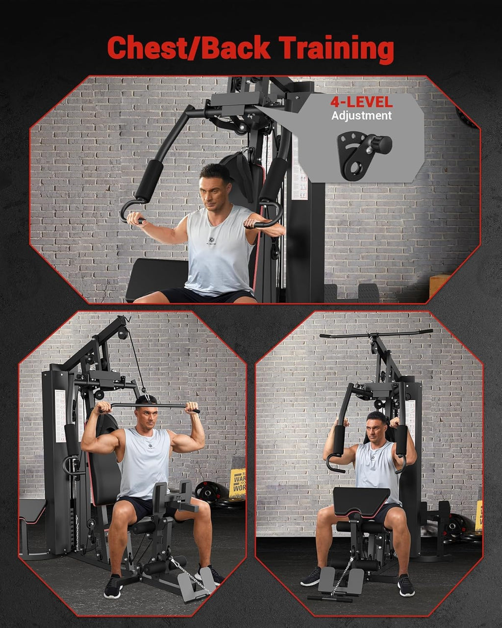 Multifunctional Home Gym Equipment, Workout Station with 150LBS Weight Stack, Home Gym Machine with Pulley System for Full Body Training