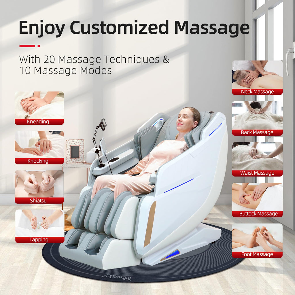 4D Massage Chairs Full Body Recliner with Heat Zero Gravity 57'' SL Track Shiatsu Massage Chair for Home Office with AI Voice, 7" Touch Screen, Wireless Charging,Neck & Shoulder Relief