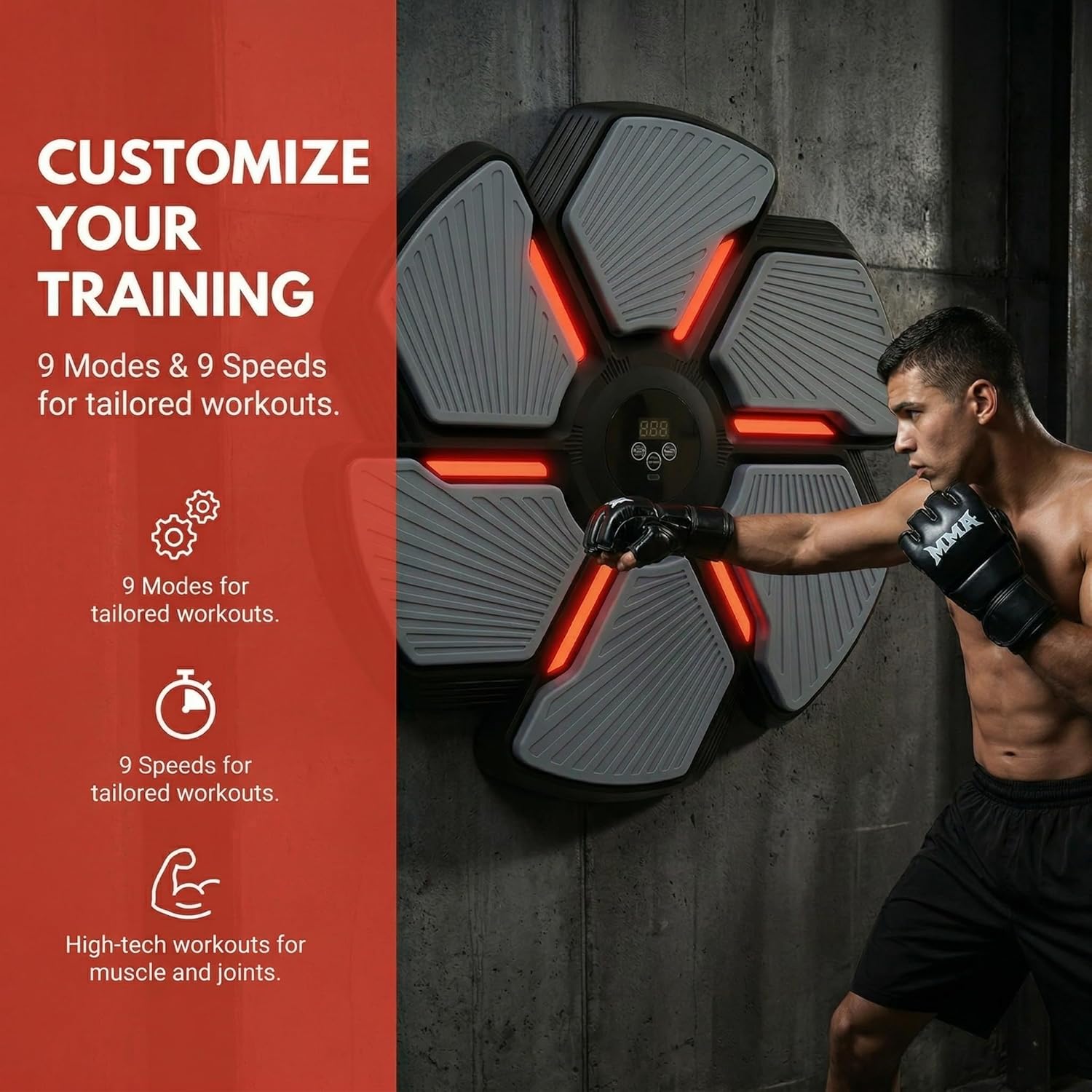 Music Boxing Machine, Smart Bluetooth Punching Trainer Wall Mounted with Boxing Gloves, LED Electronic Boxing Target for Adults, 9 Modes & 9 Speeds Music Punching Machine for Home Gym Workout