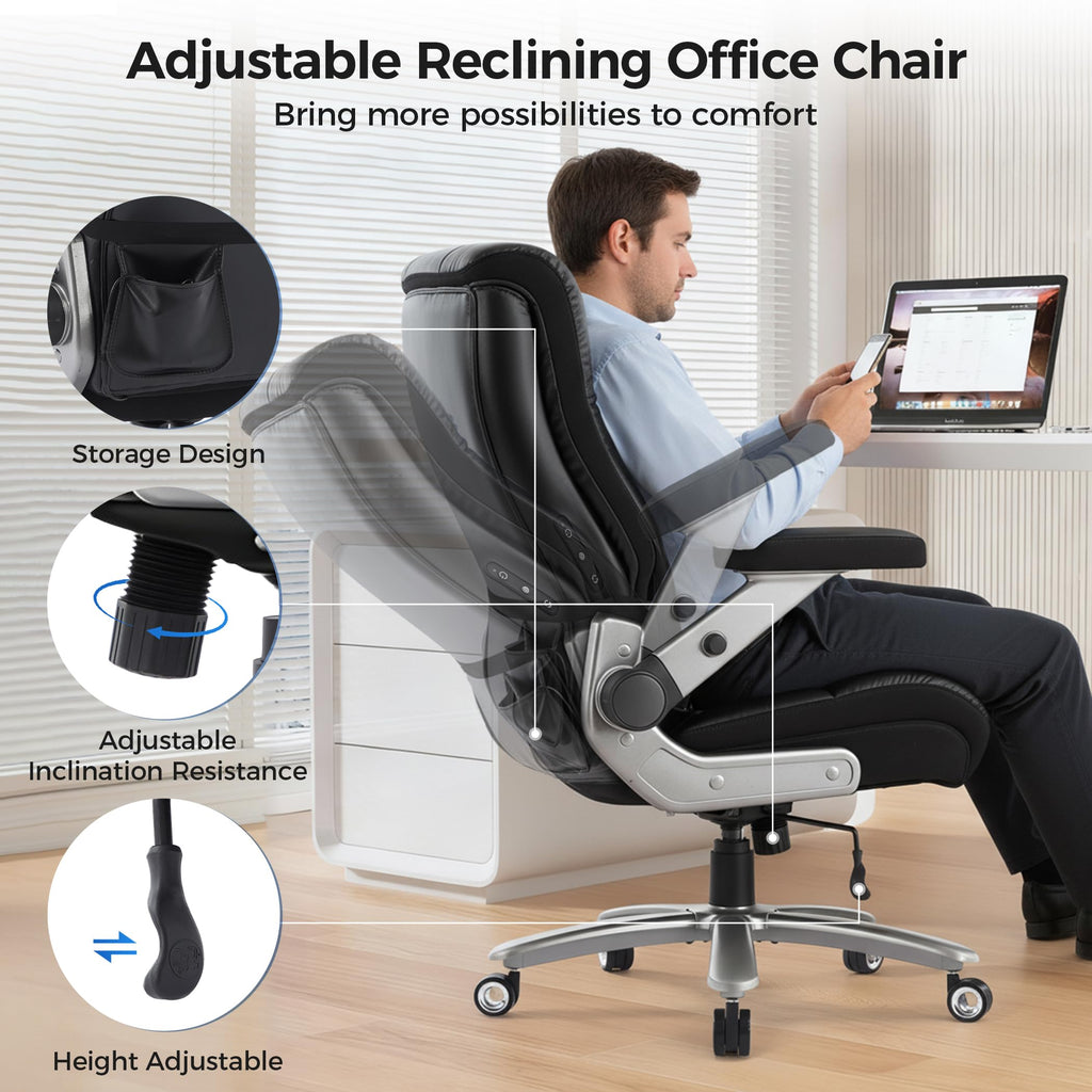 500lbs 3D Kneading Massage Office Chair with FootRest, Big and Tall Ergonomic Reclining Computer Gaming Chair, Padded Linkage Armrests, Heavy Duty Metal Base Executive Office Chair