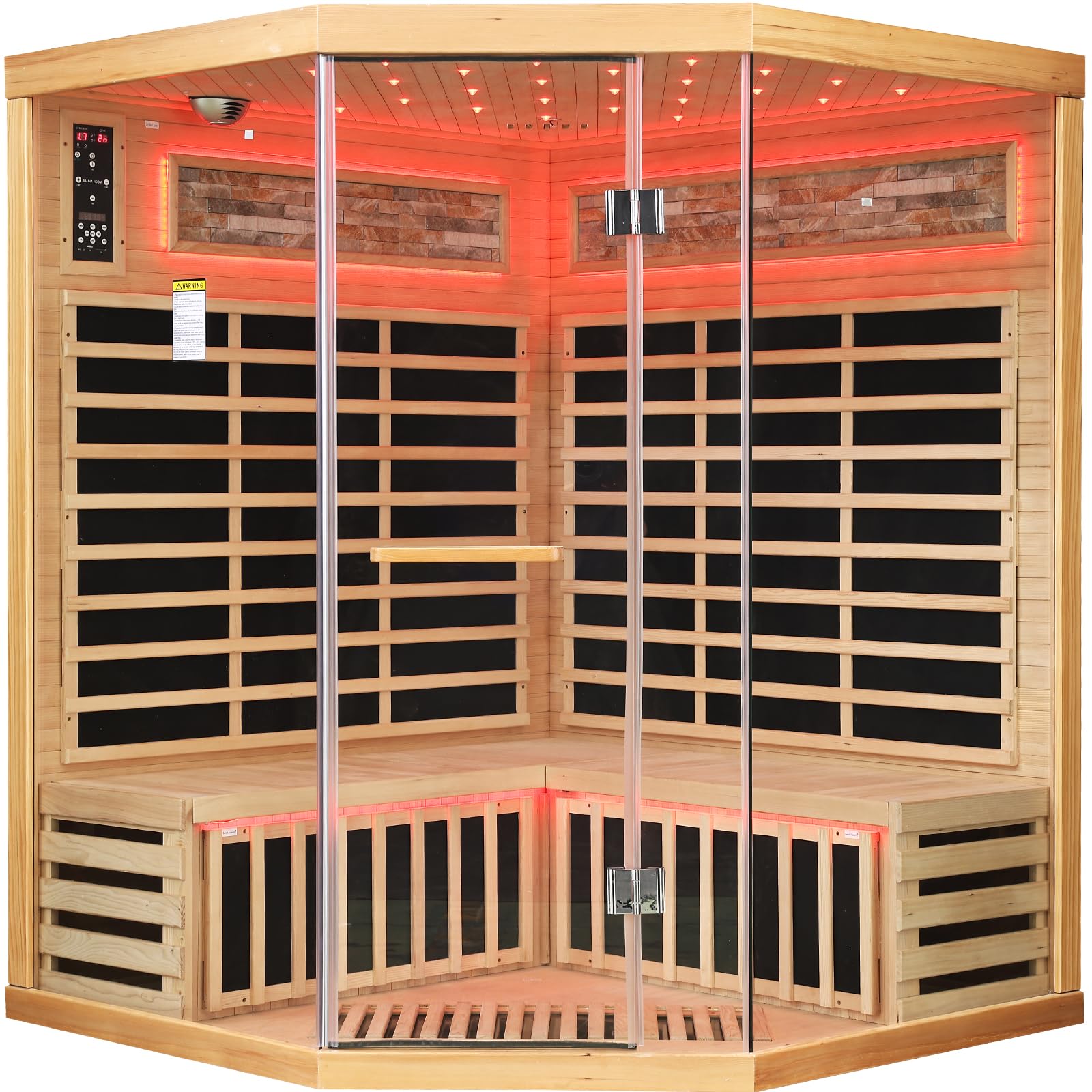 2 Person Infrared Sauna Far Infrared Sauna Room for Home Indoor 2000W Low-EMF Wood Dry Sauna with Full Starry Sky Lights Ceiling in 7 Color Speaker Fast Heating Easy Assembly- 47.3*41.3*74.8 IN