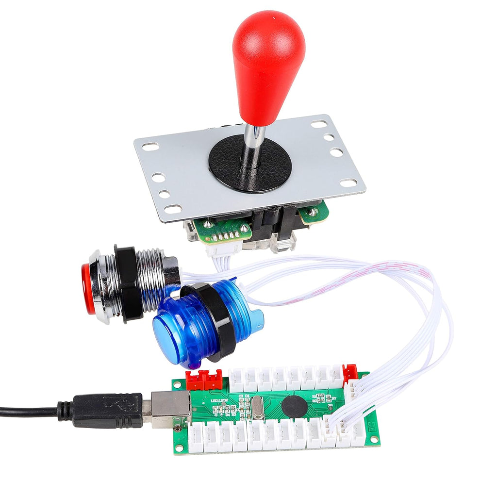 EG STARTS 2 Player Arcade Games DIY Kit Parts 2 Ellipse Oval Joystick Handles + 20 LED lit Arcade Buttons (Red & Blue Kit)