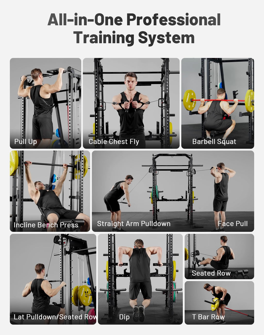 Mikolo M4 2.0 Smith Machine, 2200lbs Squat Rack with LAT-Pull Down System & Cable Crossover Machine, Training Equipment with Leg Hold-Down Attachment