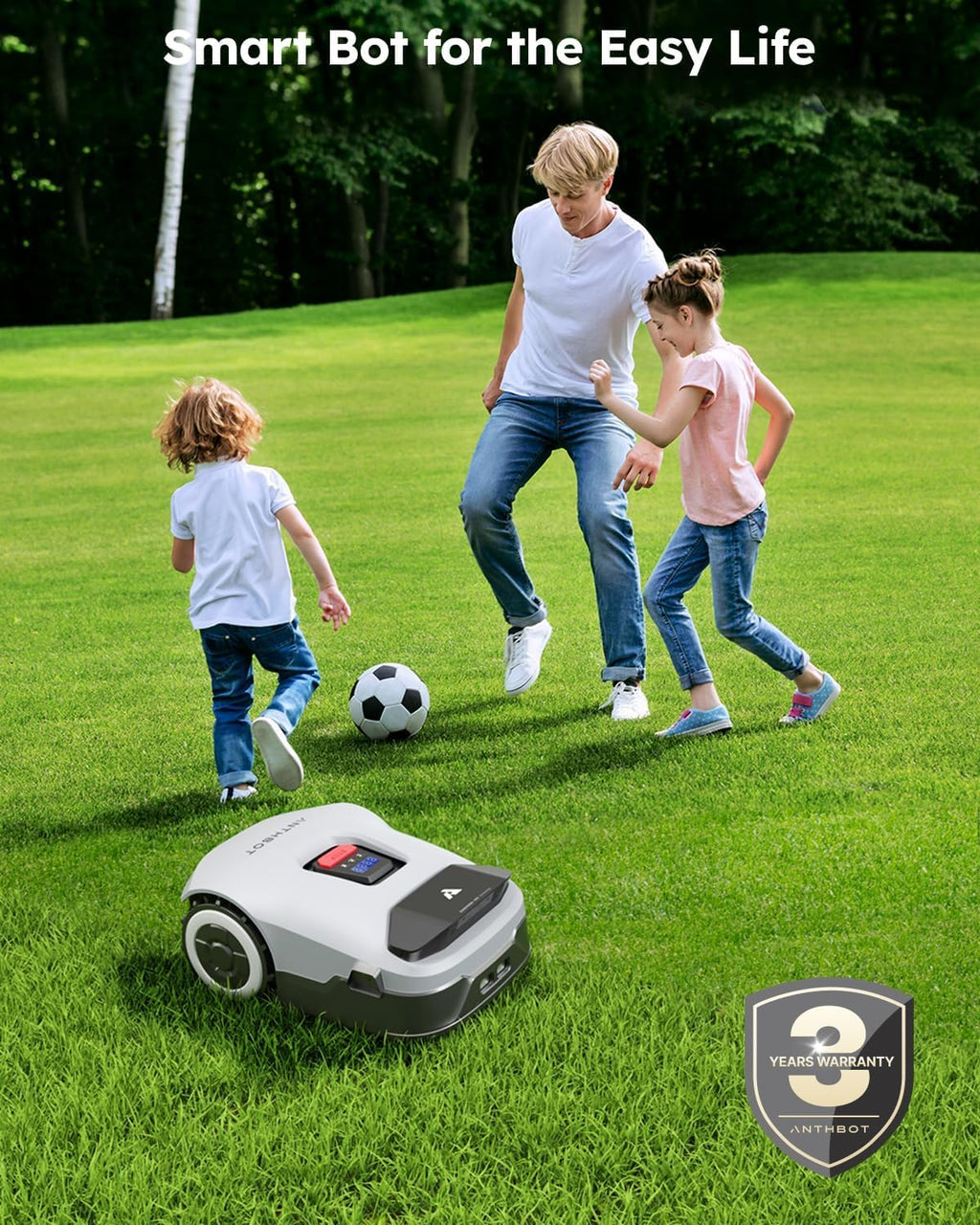 ANTHBOT Genie3000 Robot Lawn Mower - NO Wire, Full Band RTK+4-Eye Vision Robotic Lawnmower for 3/4 Acre, Auto Mapping, Multi-Zone Management, Accurate Obstacle Avoidance, Intelligent Path Planning