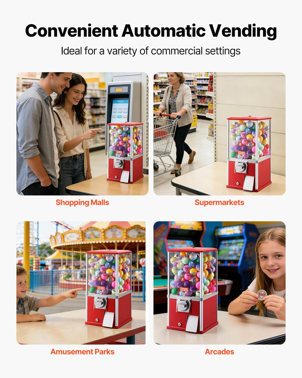 VEVOR Gumball Machine for Kids, 25" Height Home Vending Machine, PS Bouncy Balls Dispenser, Hold 230 Capsule Toys, Rectangle Bubble Gum Machine for Game Stores, Coin Operated Gumball Bank, Red