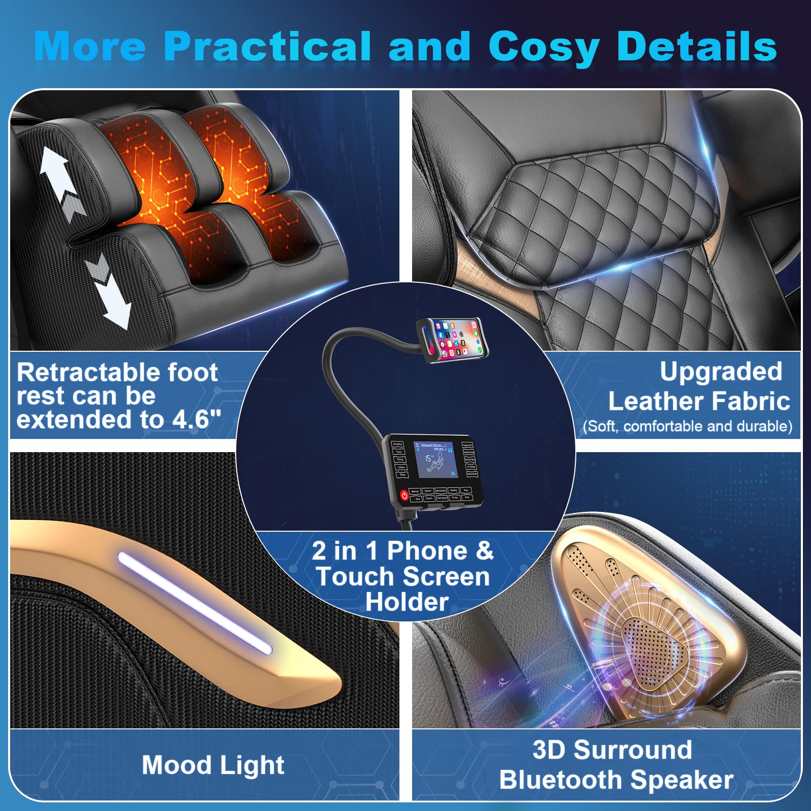 Massage Chair Full Body, Zero Gravity Massage Chair 2026 for Back Fatigue with 10 Fixed Rollers, Heating, Airbags, Phone Controller, Nightlights, Bluetooth Speaker for Living Room, Bedroom