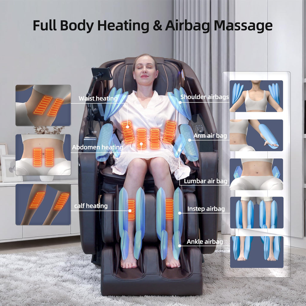 4D Massage Chairs Full Body Recliner with Heat Zero Gravity 57'' SL Track Shiatsu Massage Chair for Home Office with AI Voice, 7" Touch Screen, Wireless Charging,Neck & Shoulder Relief