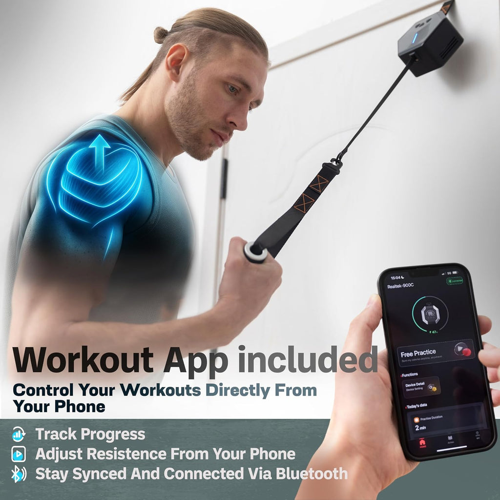 Smart Home Gym - Portable Home Gym Equipment with Digital Resistance 7-66 lbs | Single Motor Electronic Cable Machine for Strength Training | Compact Motorized Adjustable Weight Fitness System