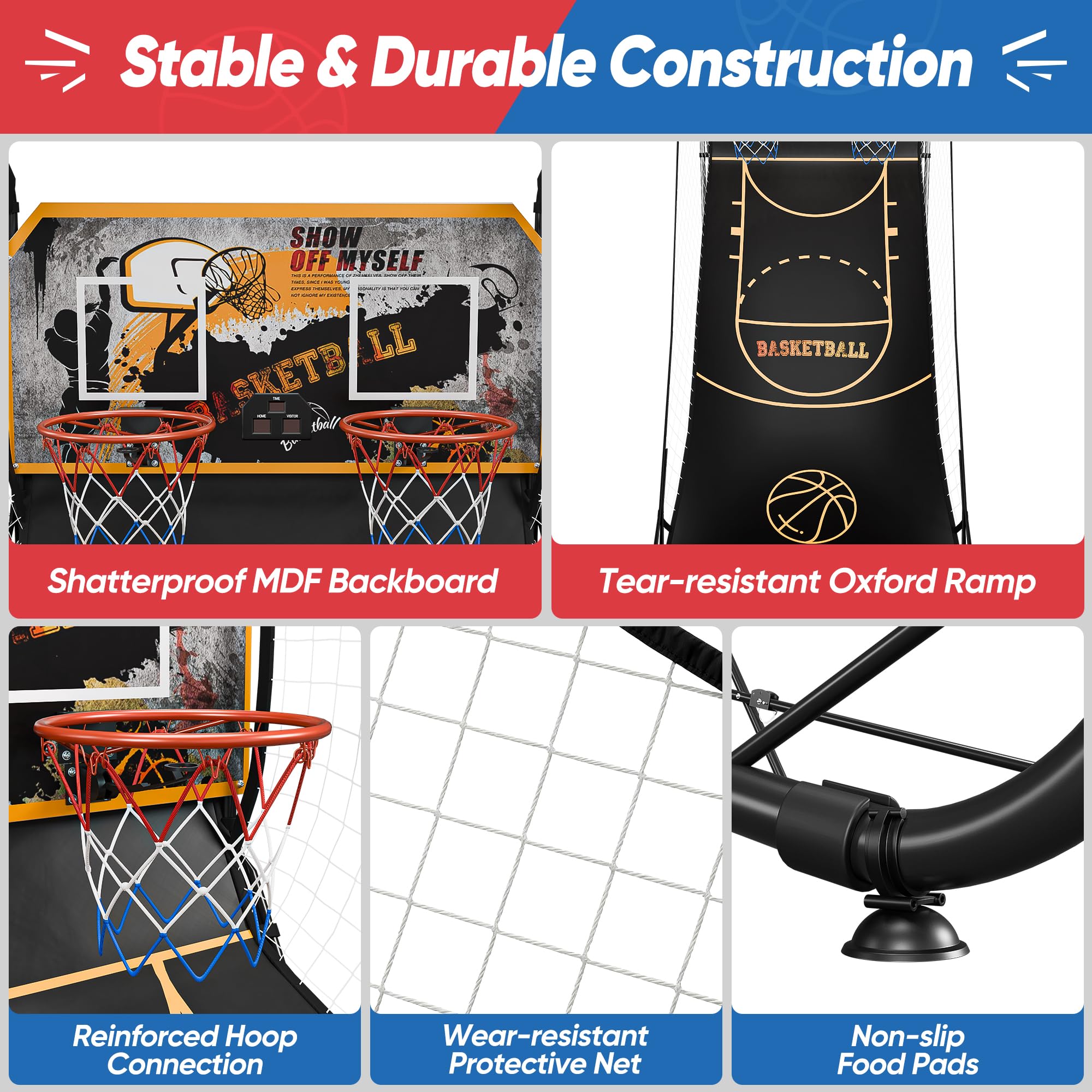 Basketball Arcade Game Shot Creator Indoor Foldable Electronic Double Shootout Sport Game Official Home Dual Shot Basketball 2 Player with 4 Balls (Black Purple)