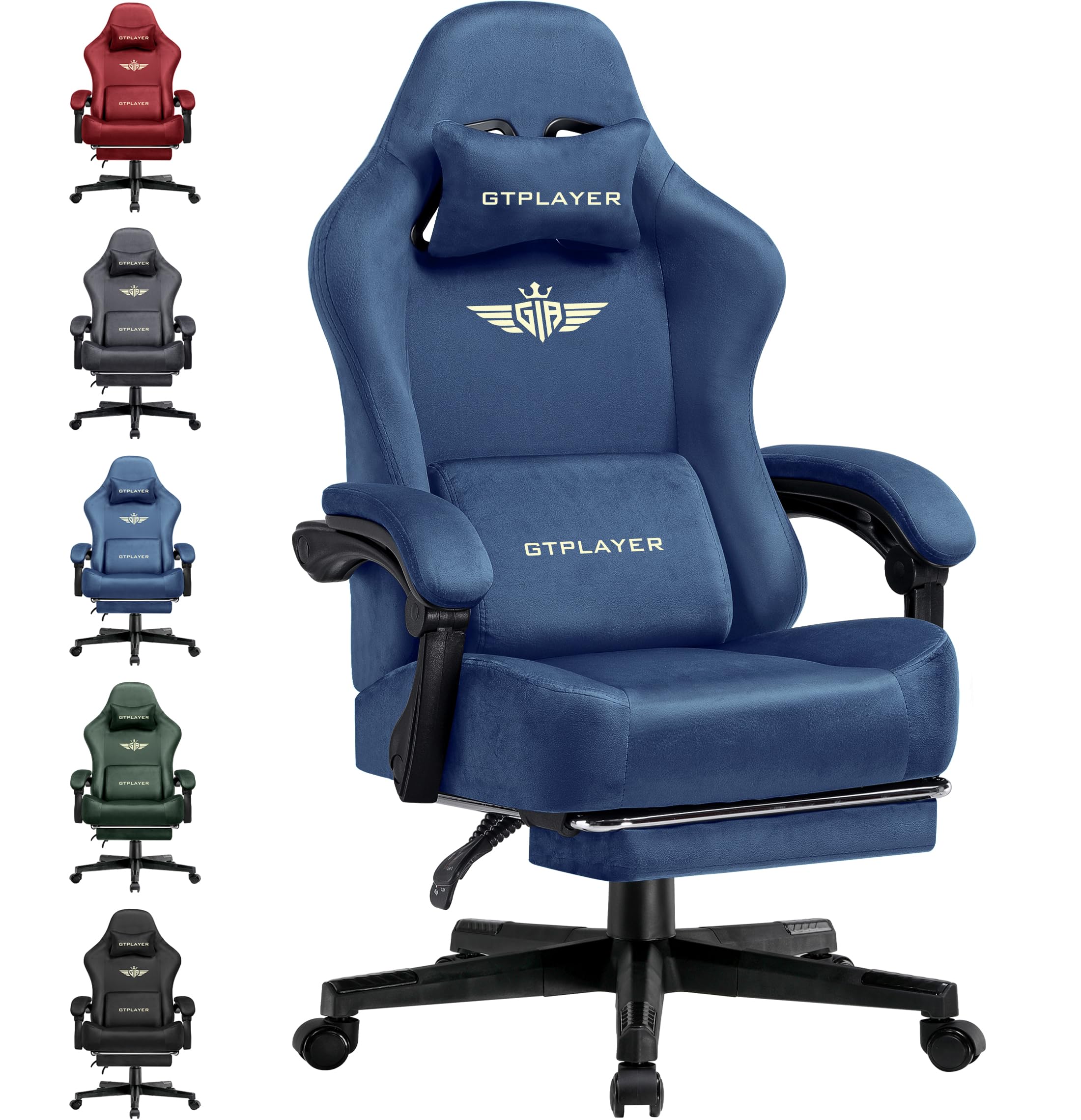 GTPLAYER Gaming Chair with Pocket Spring Cushion, Big and Tall Gamings Chairs 350LBS High Back Computer Chair with Footrest for Adults Lumbar Support Swivel Game Chair for Office,Leather Black-Massage