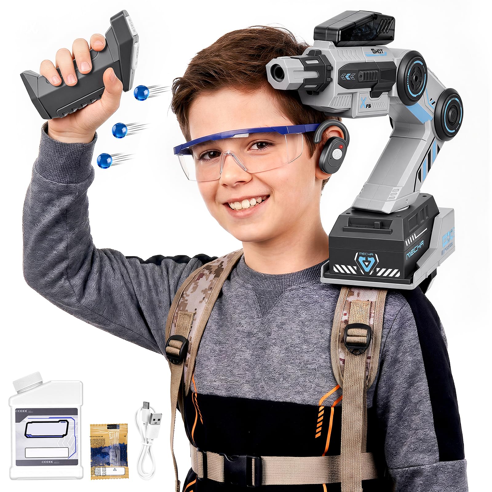 Smart Tracking Mechanical Arm Toy, Cool Inductive Robot Arm Tracking Blaster, Shoulder Mounted Robot with Remote Control (1000 PCS Water Bullets)
