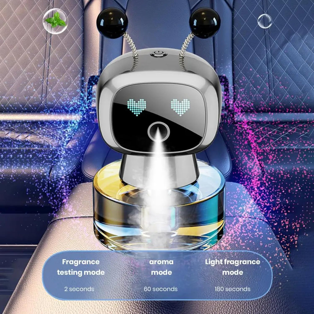 Robot Intelligent Aromatherapy Machine, Smart Cute Robot Car Air Freshener - Fine Spray/Fillable/Four-Gear Adjustment/Vibration Sensing/On-Off/Large Capacity Long-Lasting Fragrance/Black-V2(Cologne)