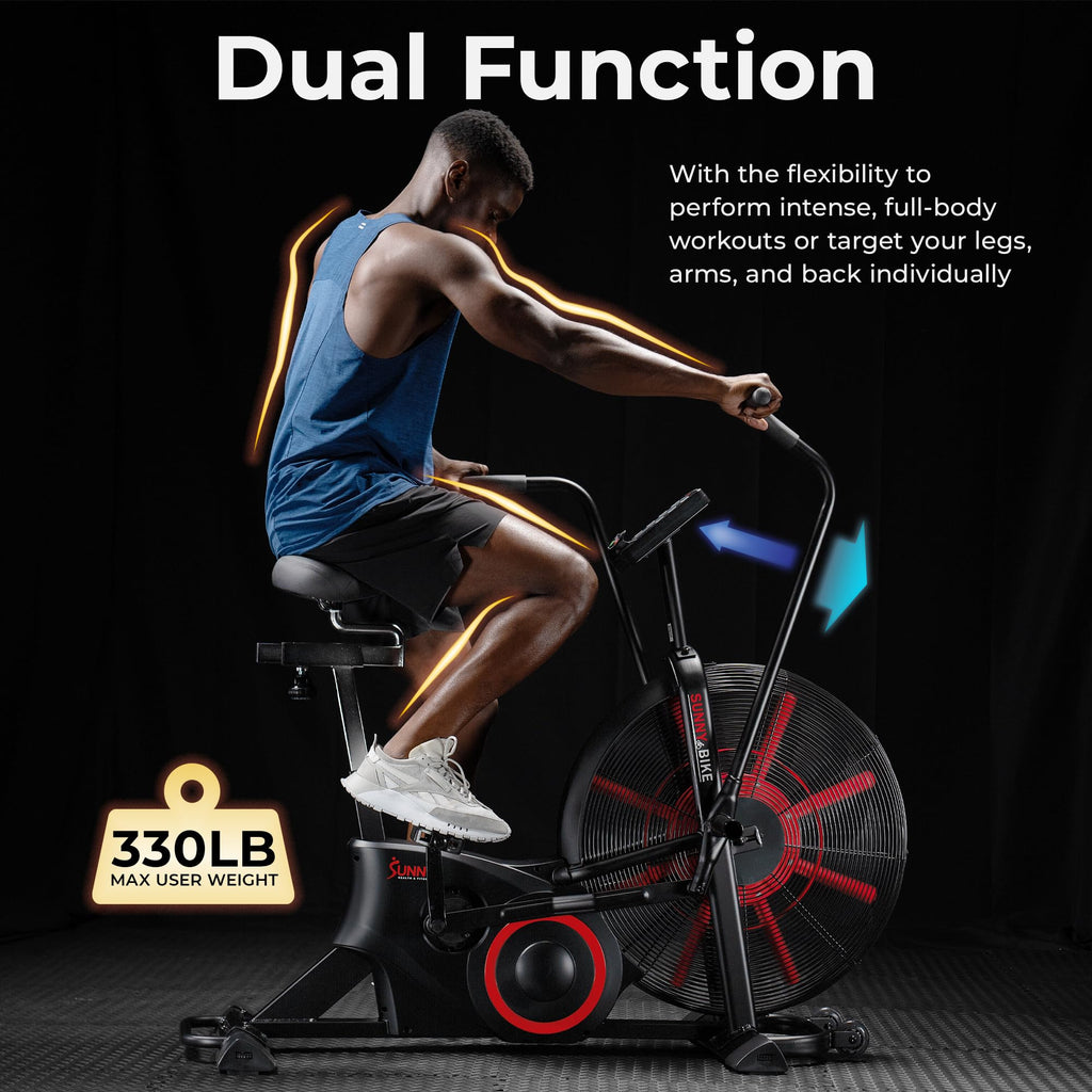 Sunny Health & Fitness Smart Fan Bike for Home Gym, Full Body HIIT & Interval Cardio Training with Air Resistance, Customizable Performance Monitor & Free SunnyFit App Connectivity – SF-B223018