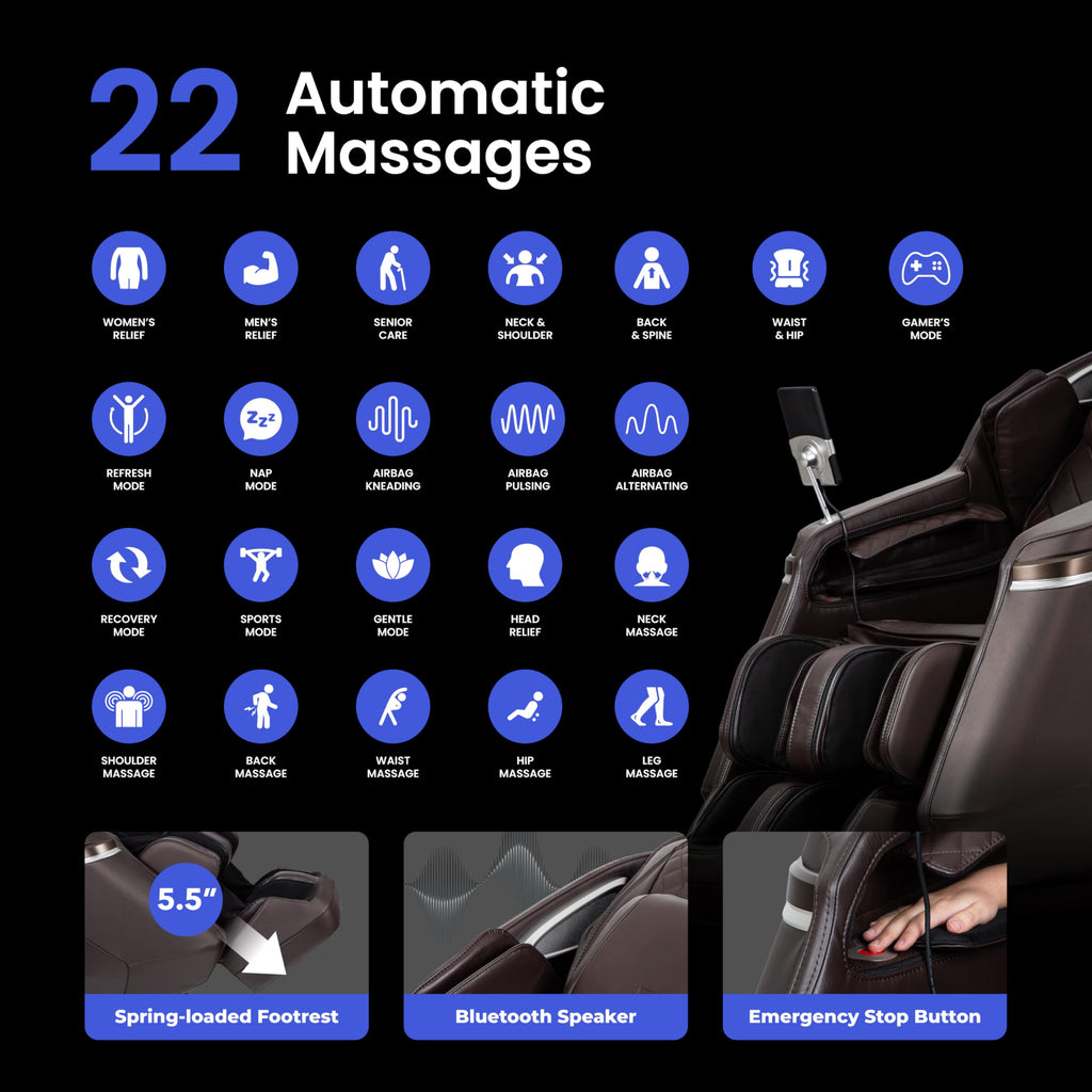 Osaki 2026 4D Ion l Full Body Massage Chair l 4D Massage Mechanism l Voice Control l 24 Auto Massages l SL-Track l Zero Gravity l Touchscreen Controller l Bluetooth Speaker (Brown)