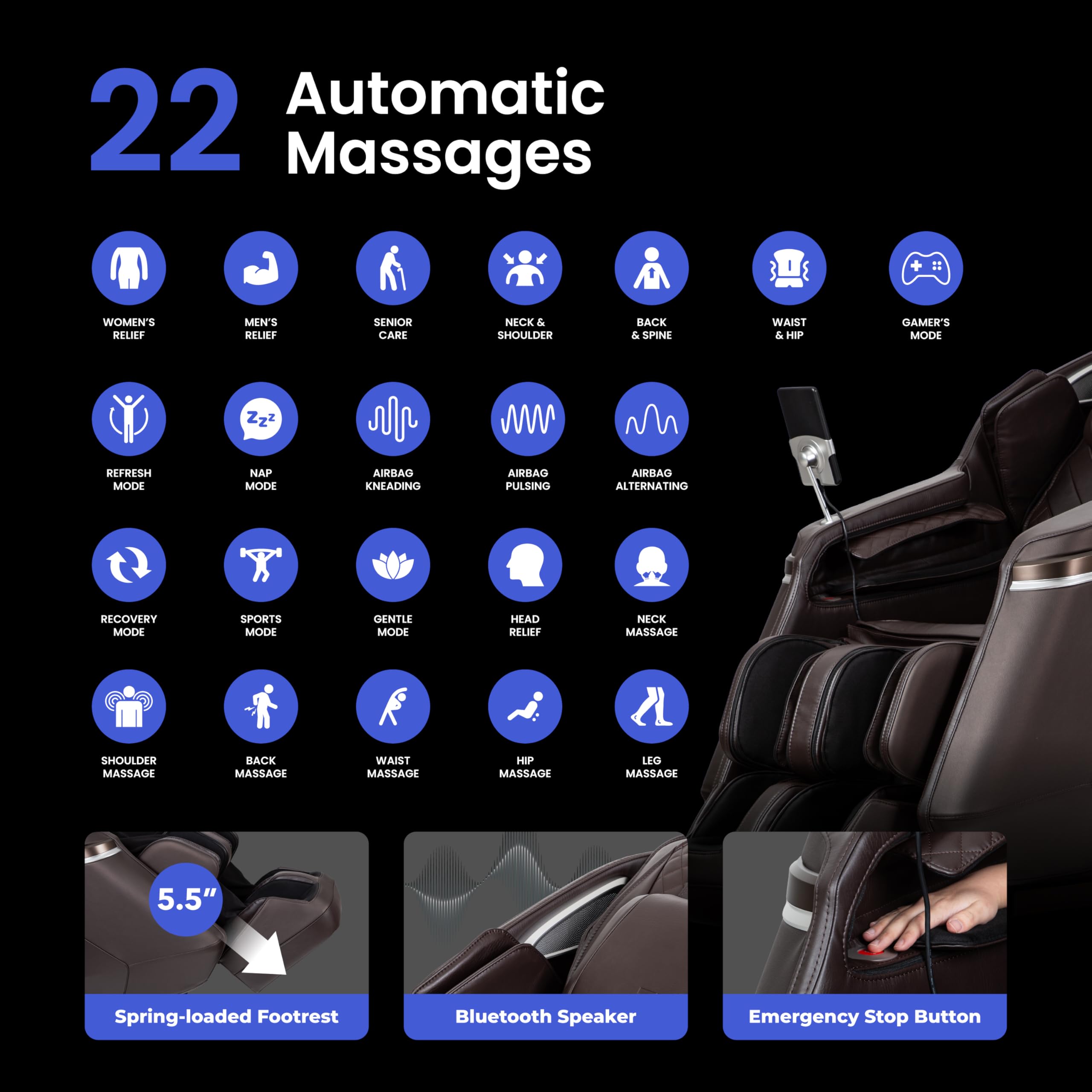 Osaki 2026 4D Ion l Full Body Massage Chair l 4D Massage Mechanism l Voice Control l 24 Auto Massages l SL-Track l Zero Gravity l Touchscreen Controller l Bluetooth Speaker (Brown)