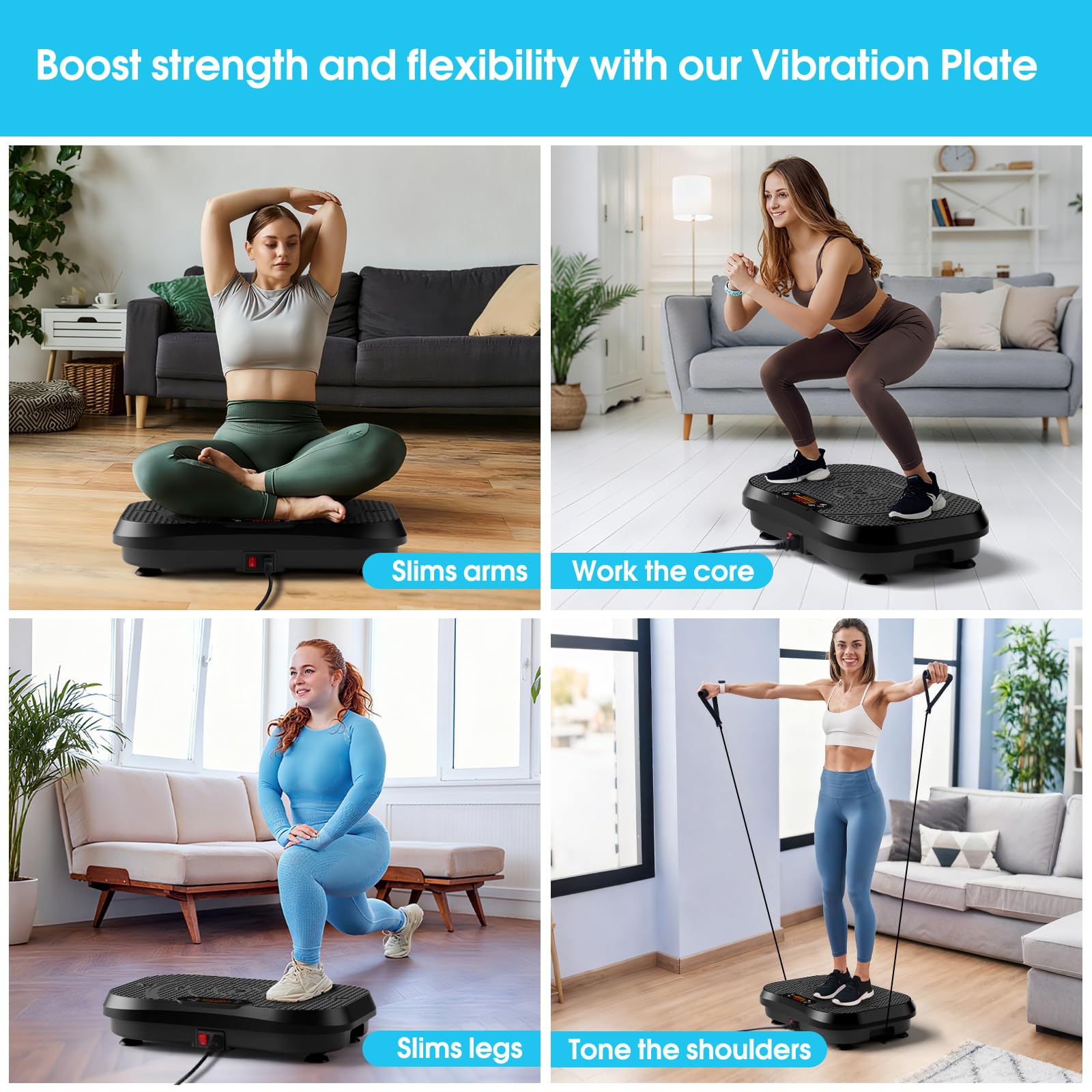 SoftGym Waver Vibration Plate Exercise Machine for Lymphatic Drainage Weight Loss,120 Speed Levels Vibrating Platform with Resistance Bands,Full-Body Workout Equipment for Muscle Toning