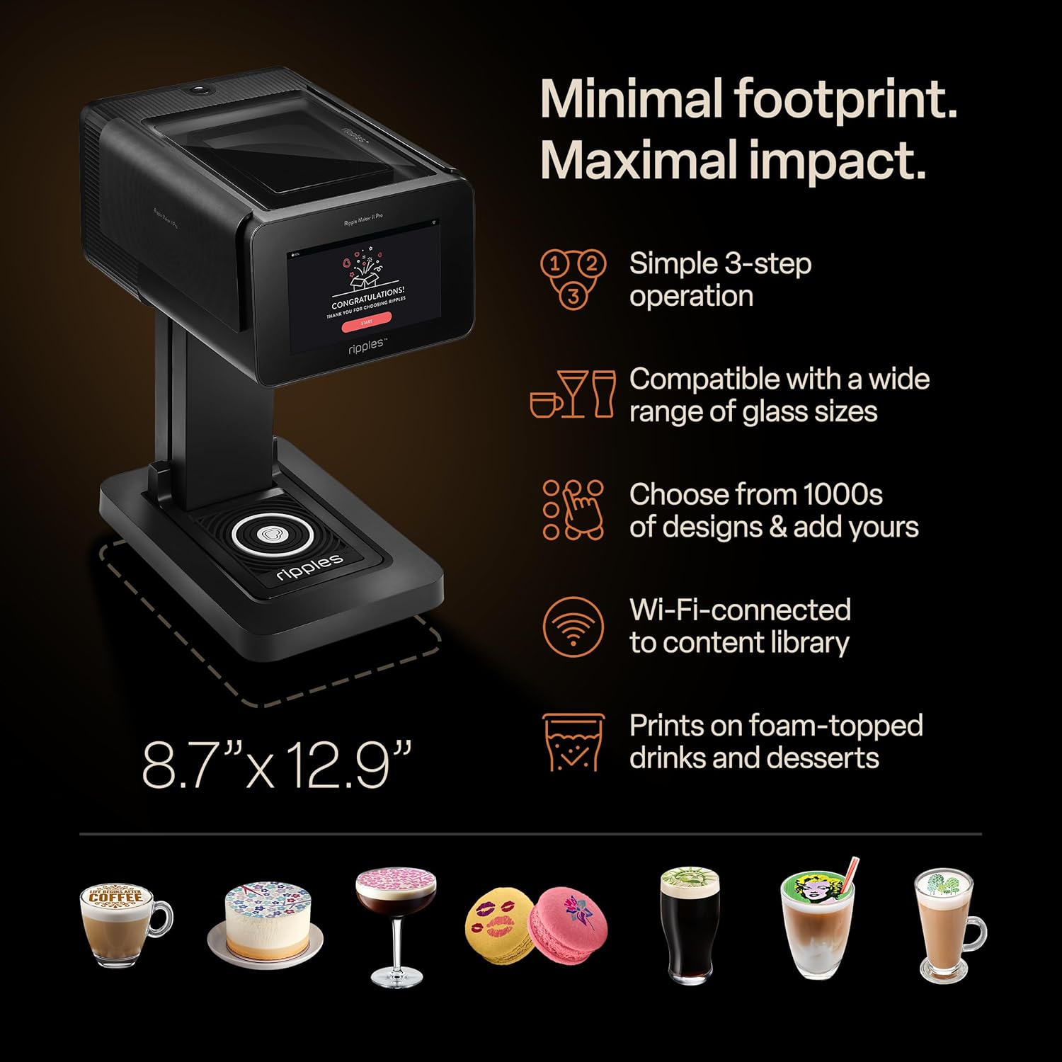 Ripples - The Original Maker PRO - Beverage-Top Printer for Foam Drinks & Desserts | Dual Pod Holders for Multi-Color Prints | Selfie & Personalized Designs | Social Media Boost | Machine Only