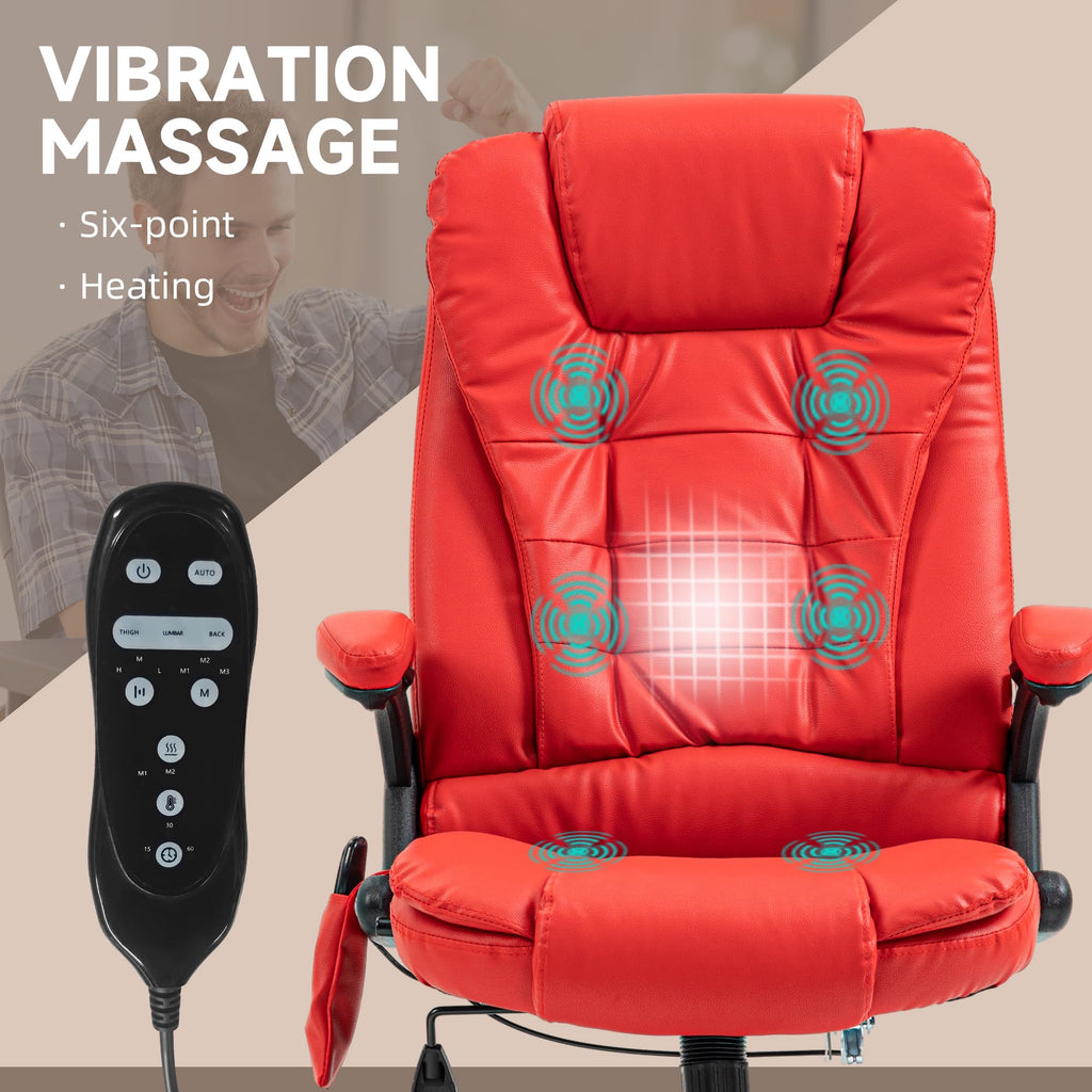 HOMCOM High Back Vibration Massage Office Chair with 6 Vibration Points, Heated Reclining PU Leather Computer Chair with Armrest and Remote, Brown